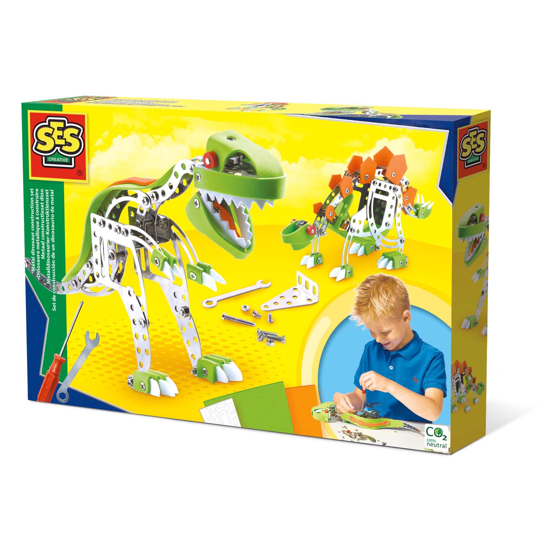 Set de constructie copii – Dinozauri din metal T-rex si Stegosaurus
