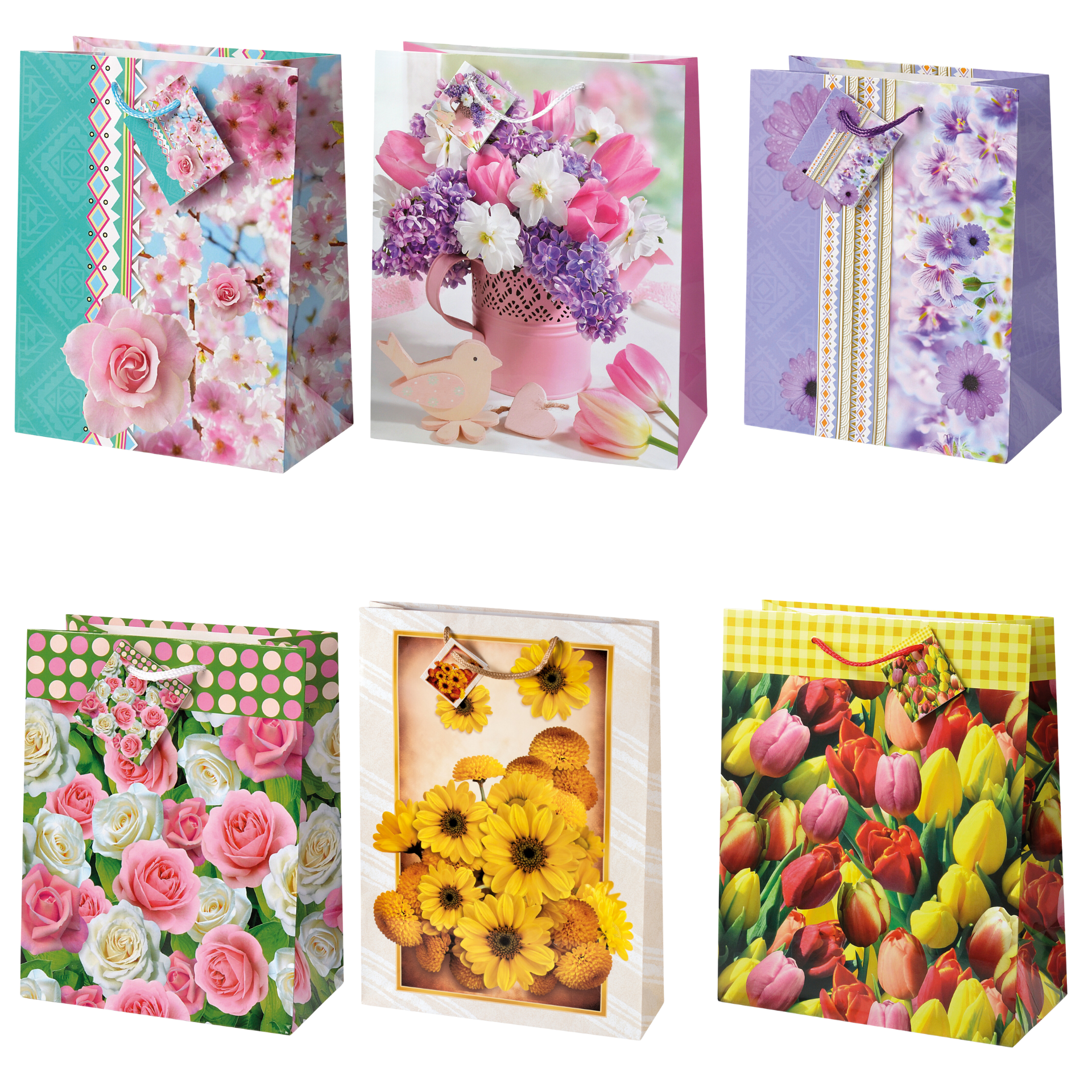 Sacosa Primavara, din hartie cu maner din snur, 17.8 x 23 x 9.8 cm (20 buc/display)