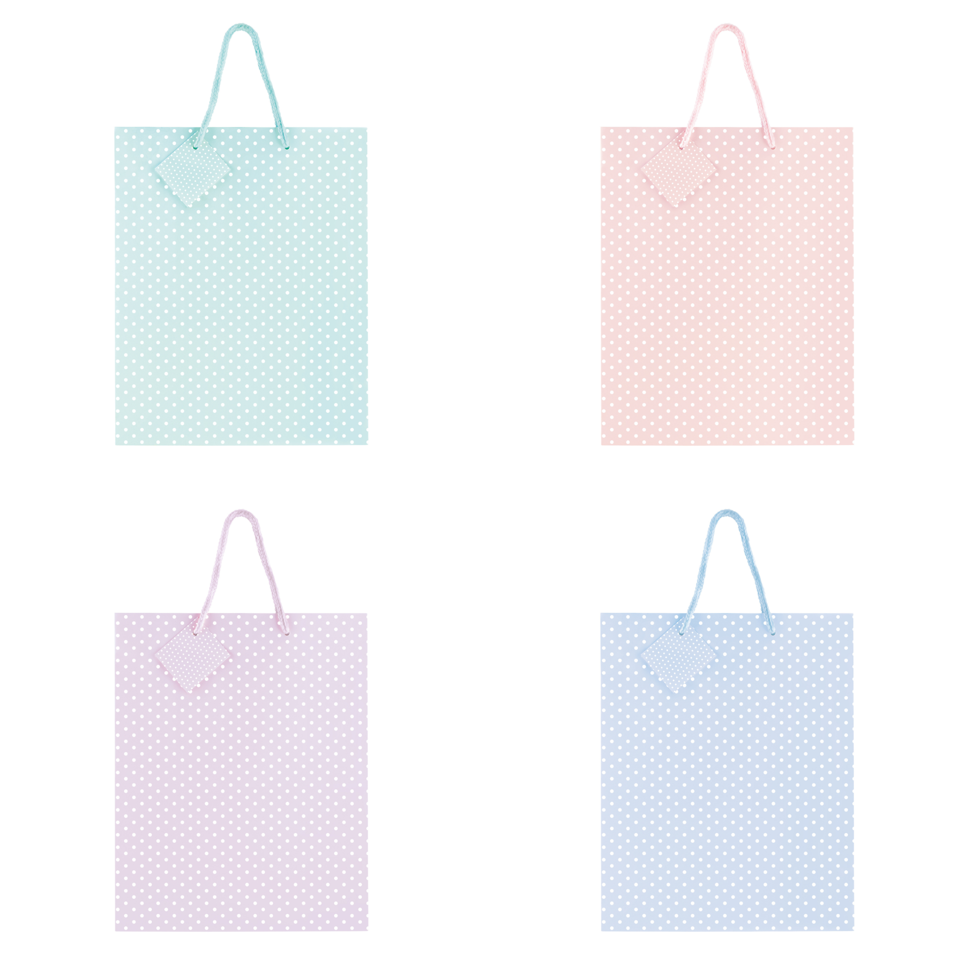 Sacosa Pastel cu buline, din hartie cu maner din snur, 26 x 32.5 x 12.7 cm (20 buc/display)