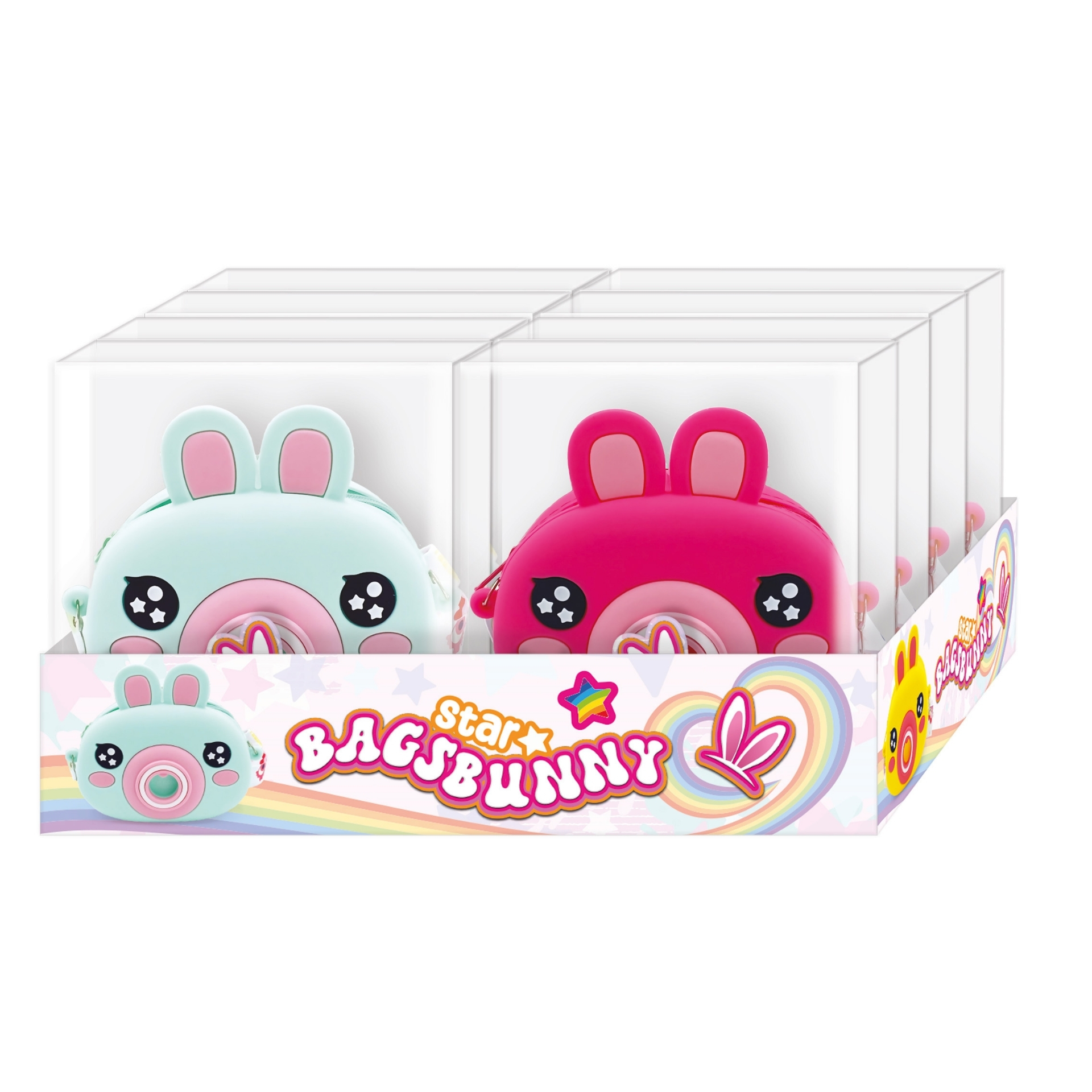 Mini geanta Bags Bunny din silicon, cu fermoar si curea de umar reglabila - 13.5 x 15 (8 buc/display)