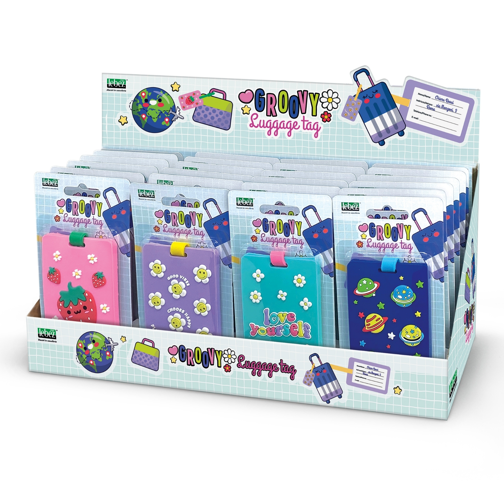 Etichete pentru bagaj cu decoratiuni in relief (24 buc/display)