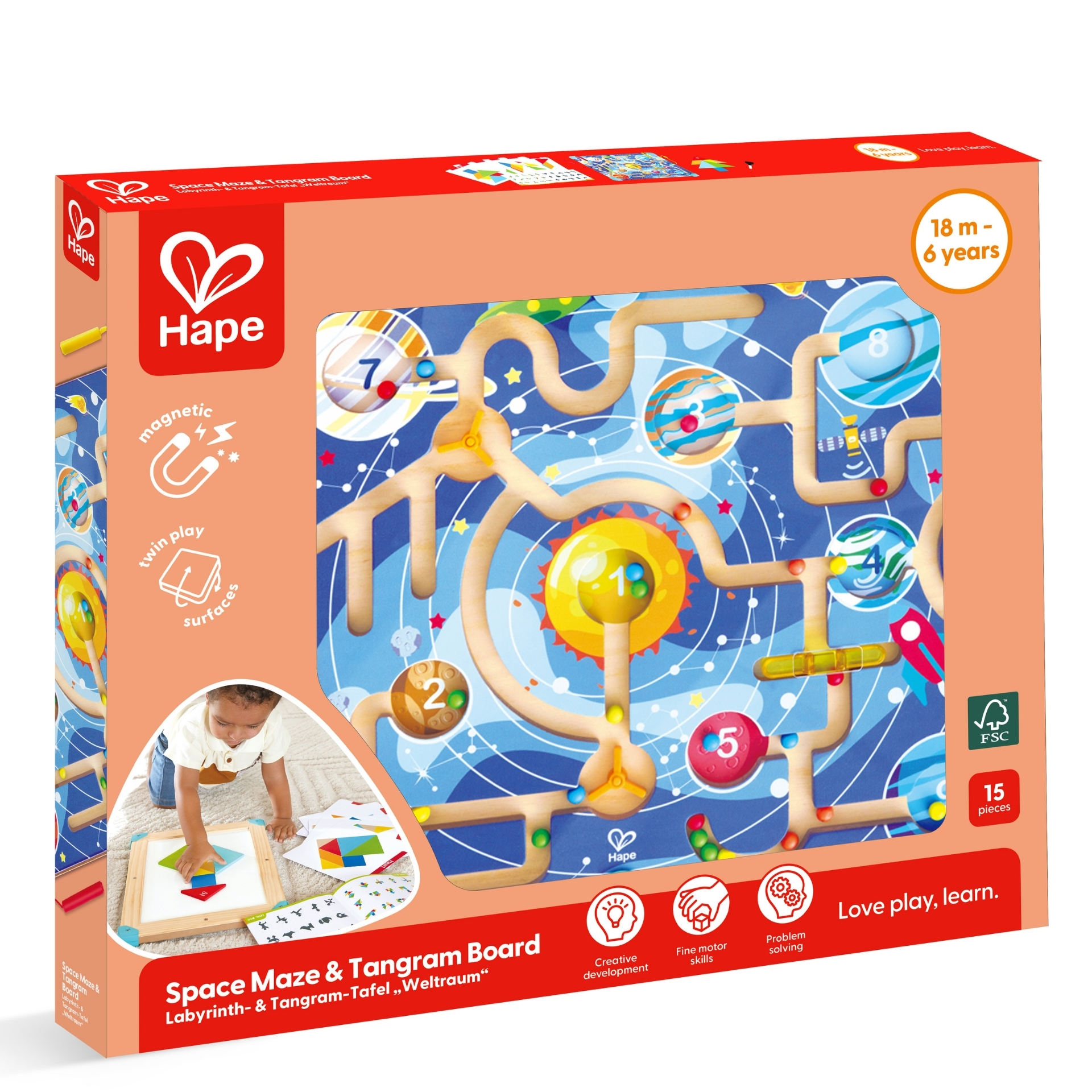 Jucarie din lemn – 2 in 1 Space Maze & Tangram Board
