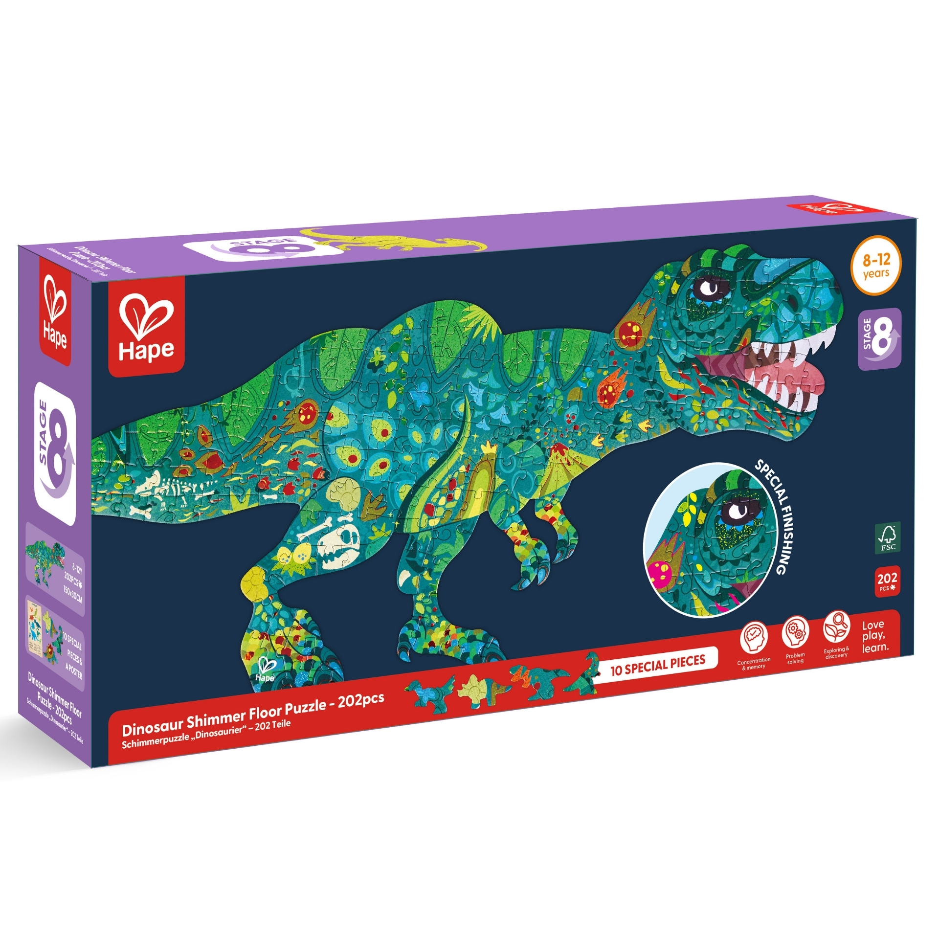 Puzzle – Dinozaur cu piese tematica dinozaur, 202 piese