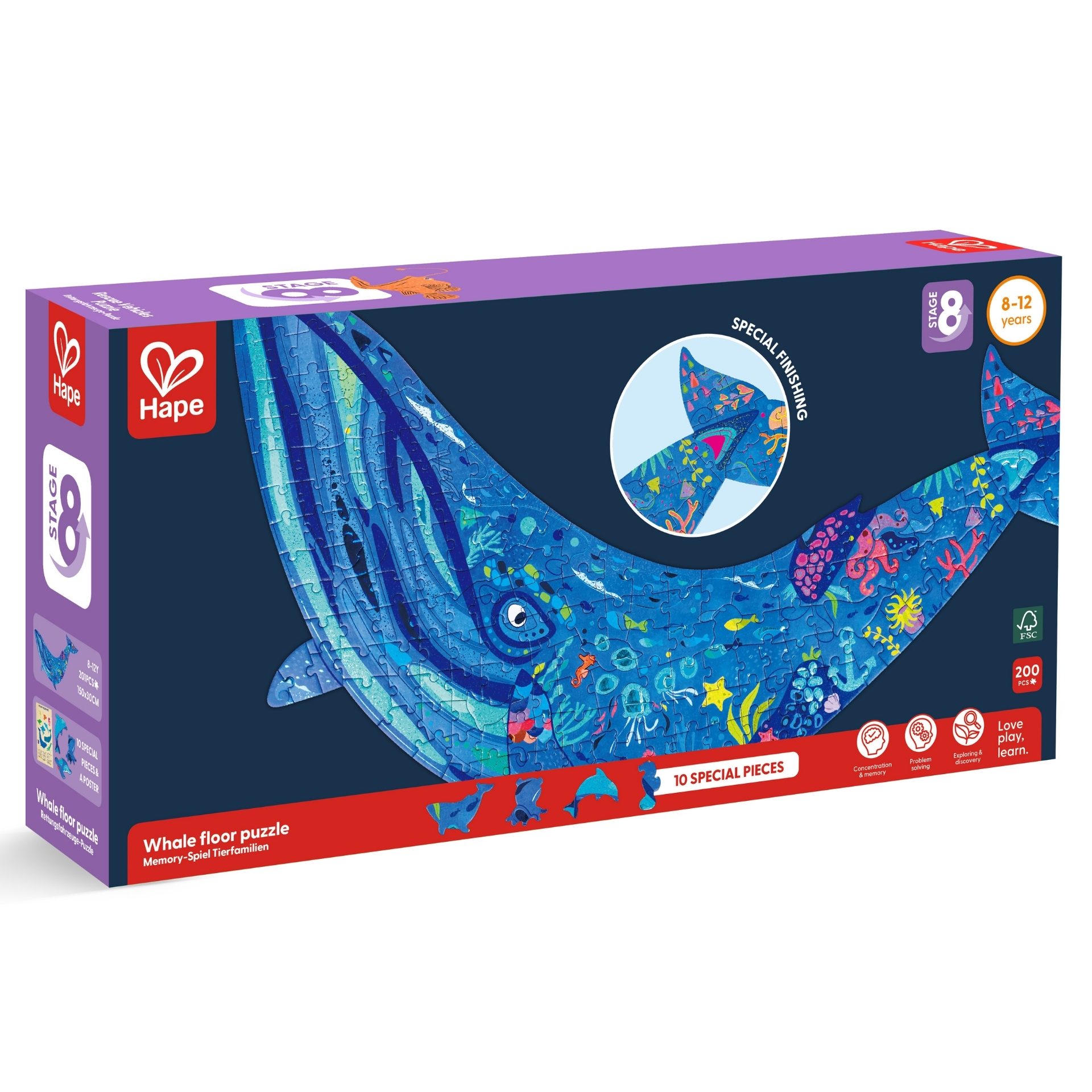 Puzzle – Balena cu cocoasa cu piese tematica ocean, 200 piese