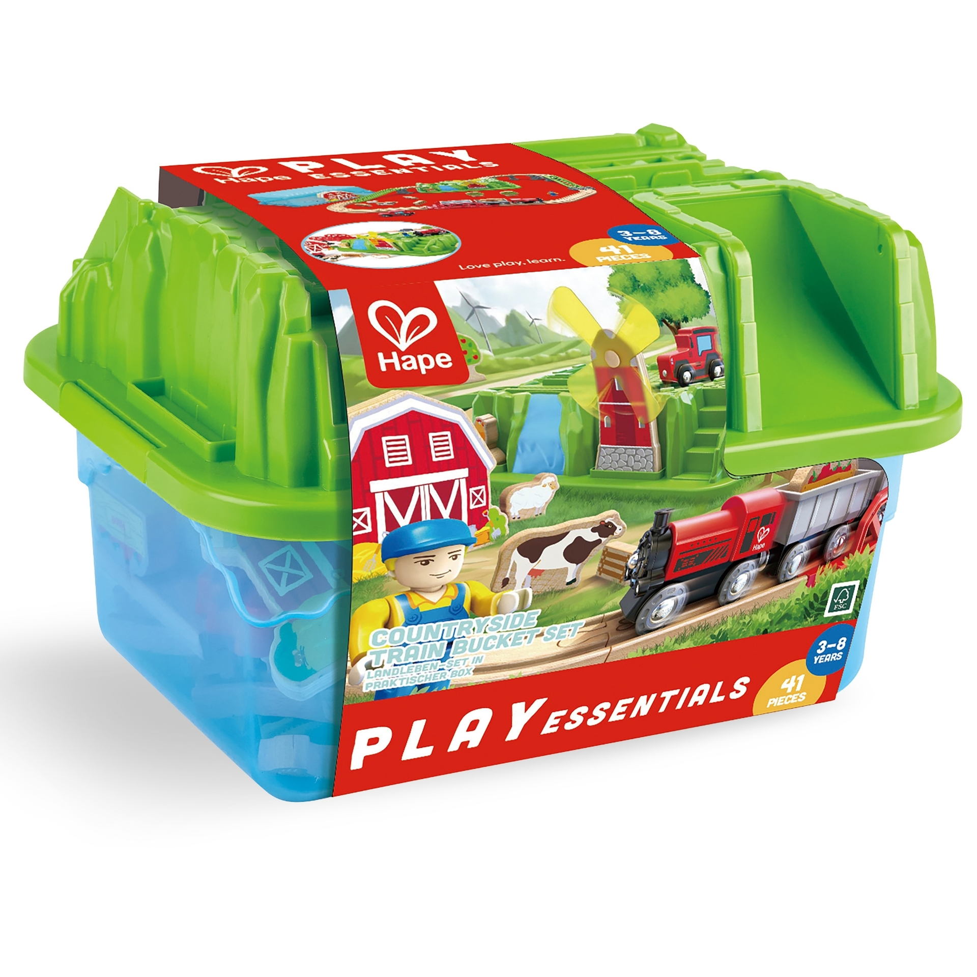 Jucarie din lemn - Set trenul rural (41 piese)