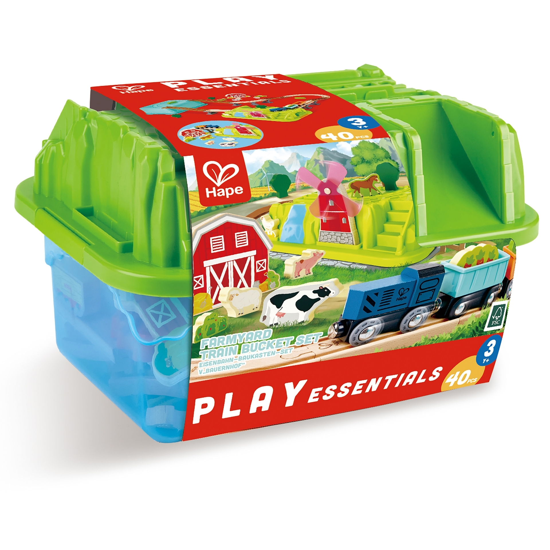 Jucarie din lemn - Set trenul de la ferma (40 piese)