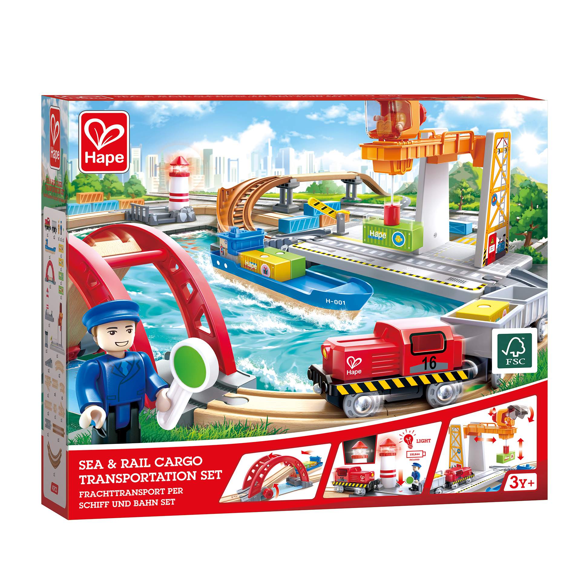 Jucarie din lemn - Set de transport maritim si feroviar (38 piese)