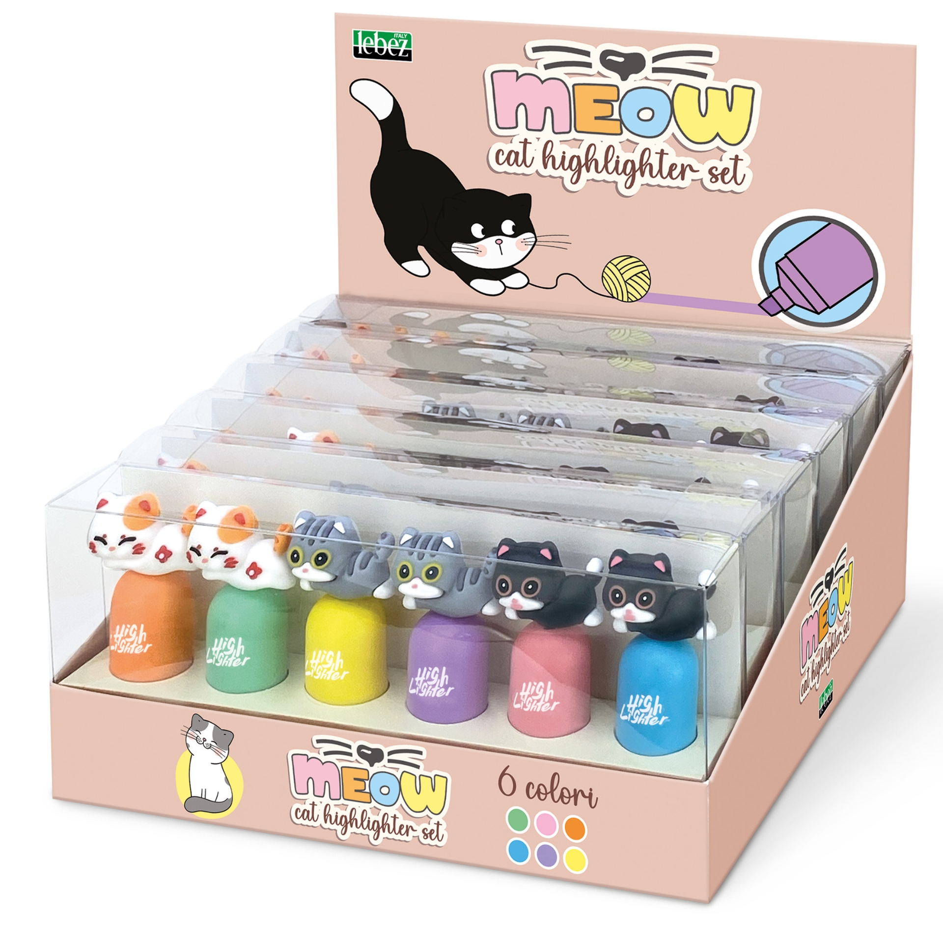 Set de 6 markere de evidentiere Mini Meow, 6 culori (6 buc/blister)