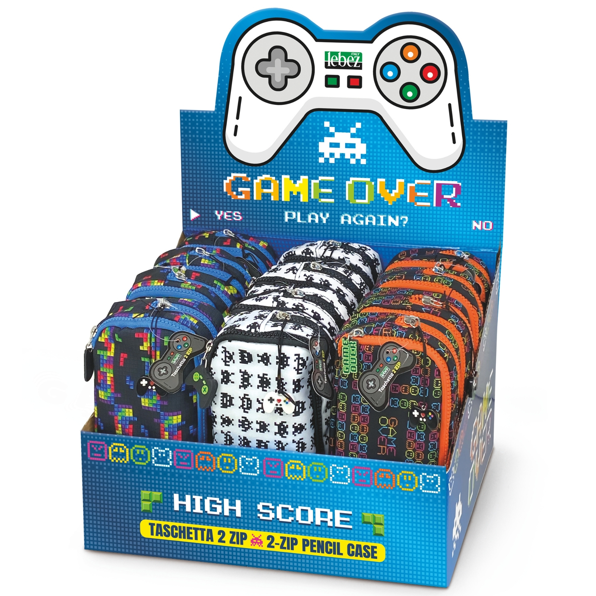 Penar Game Over – cu 2 fermoare si charms (12 buc/display)
