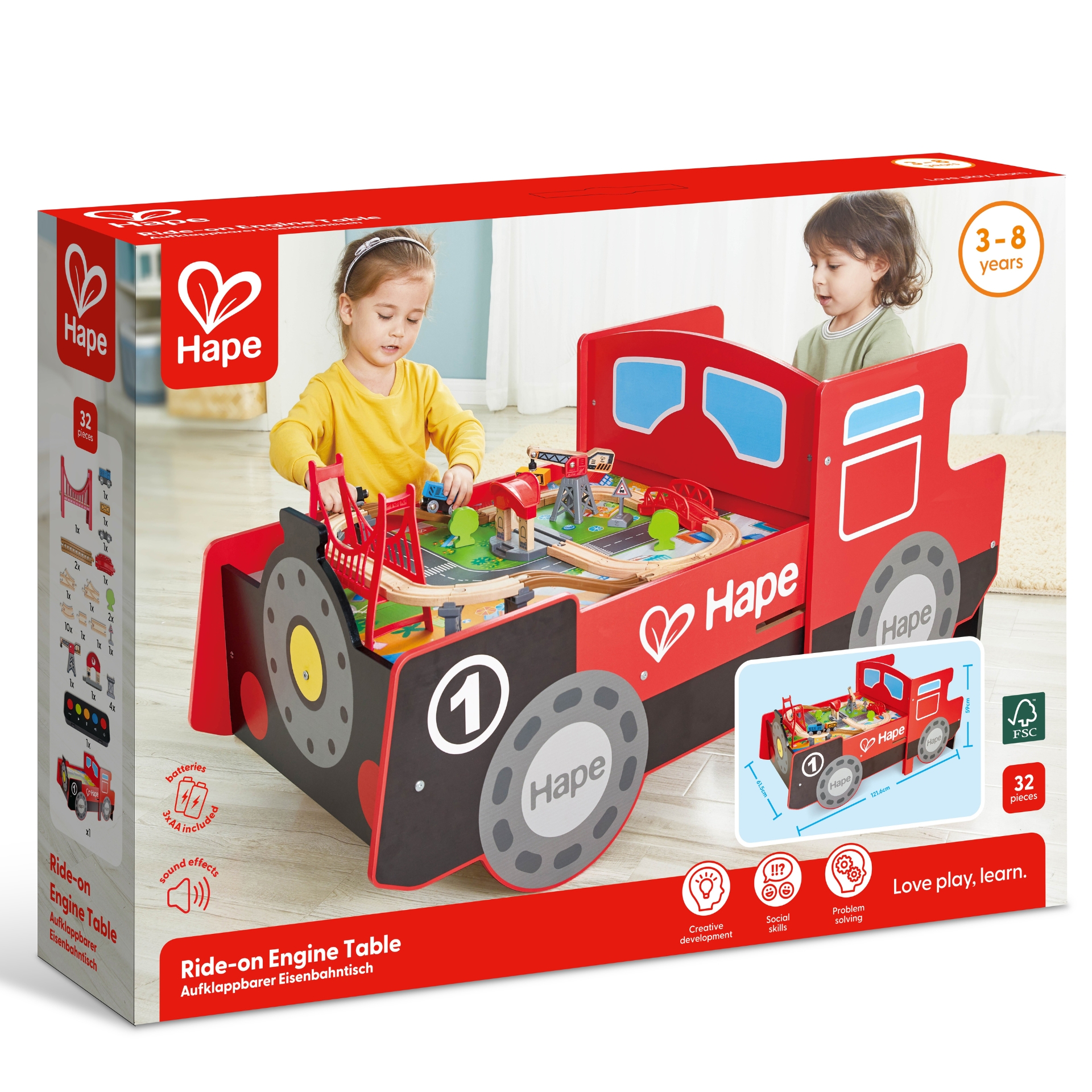 Jucarie din lemn - Masa cu cale ferata, in forma de locomotiva (32 piese)
