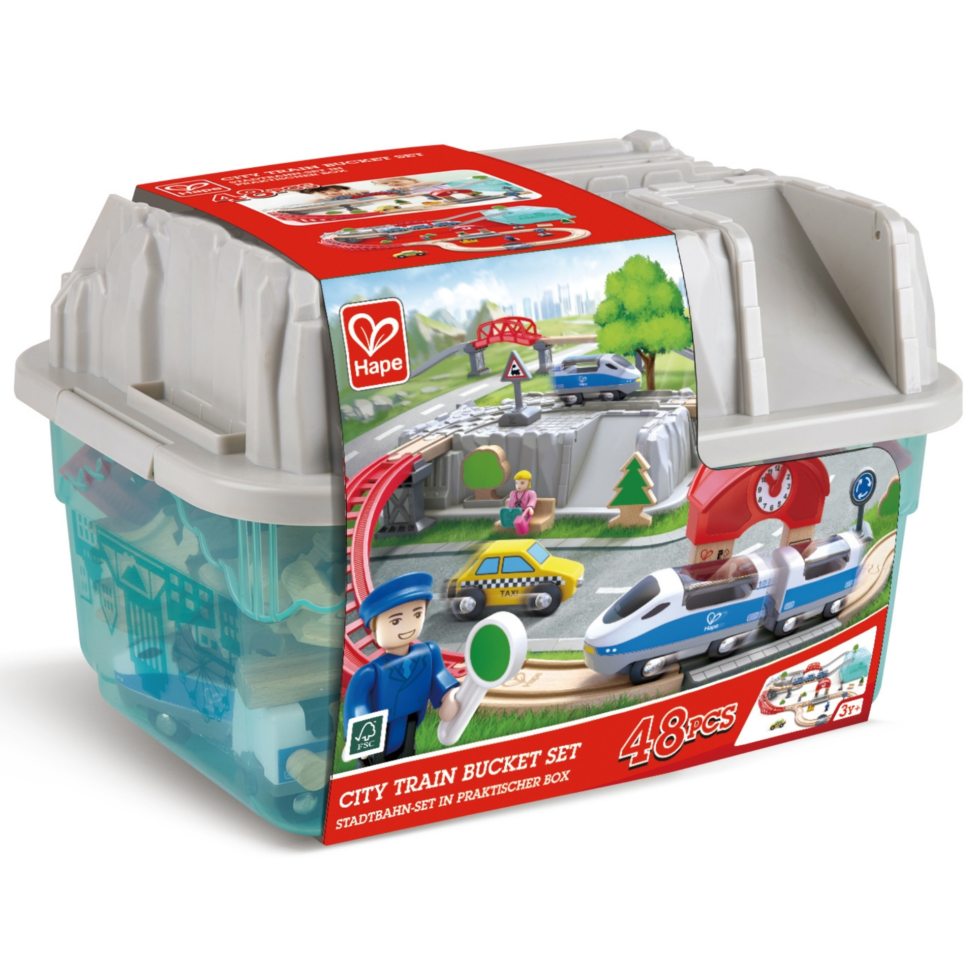 Jucarie din lemn – Set tren oras (48 piese)