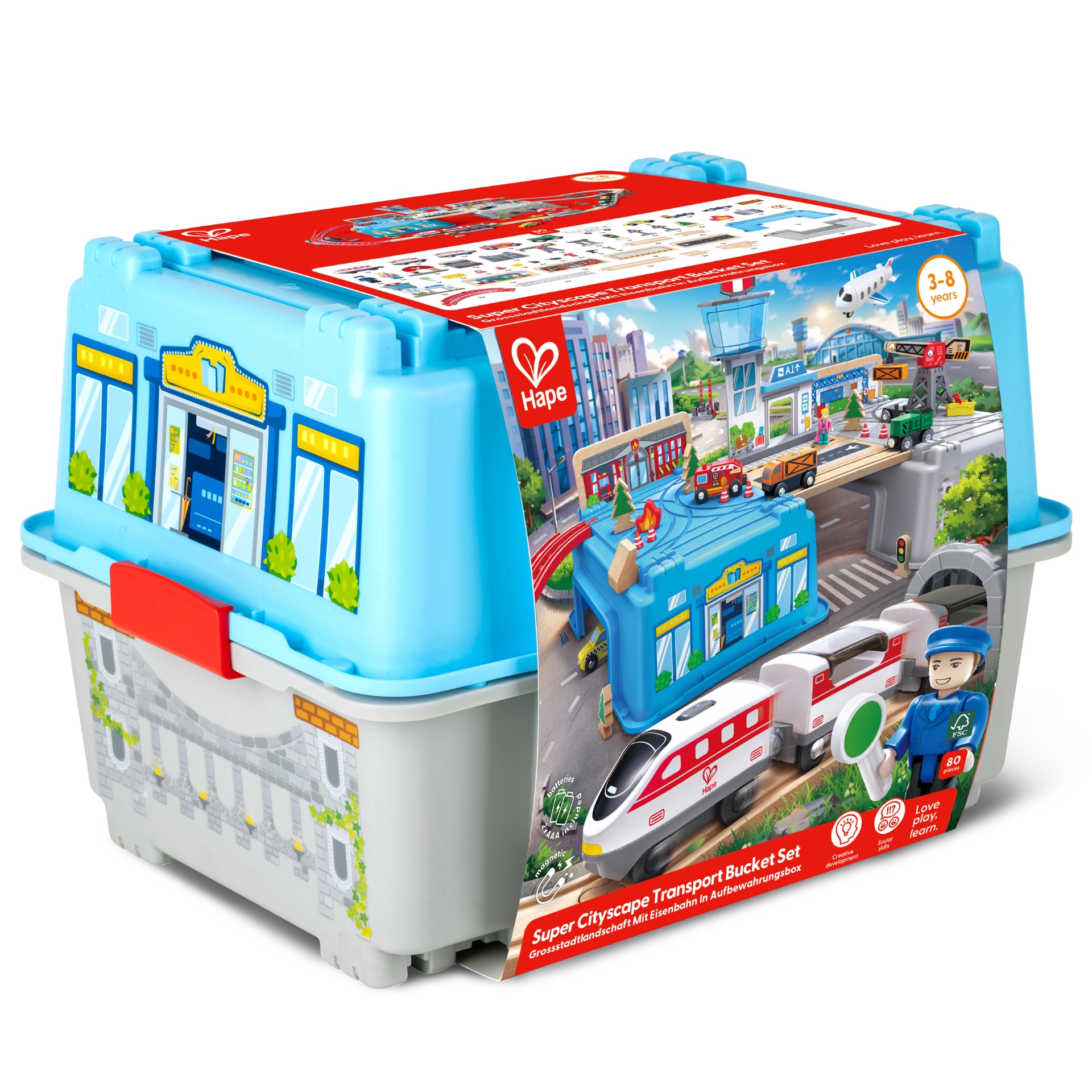 Jucarie din lemn – Set tren metropola (80 piese)