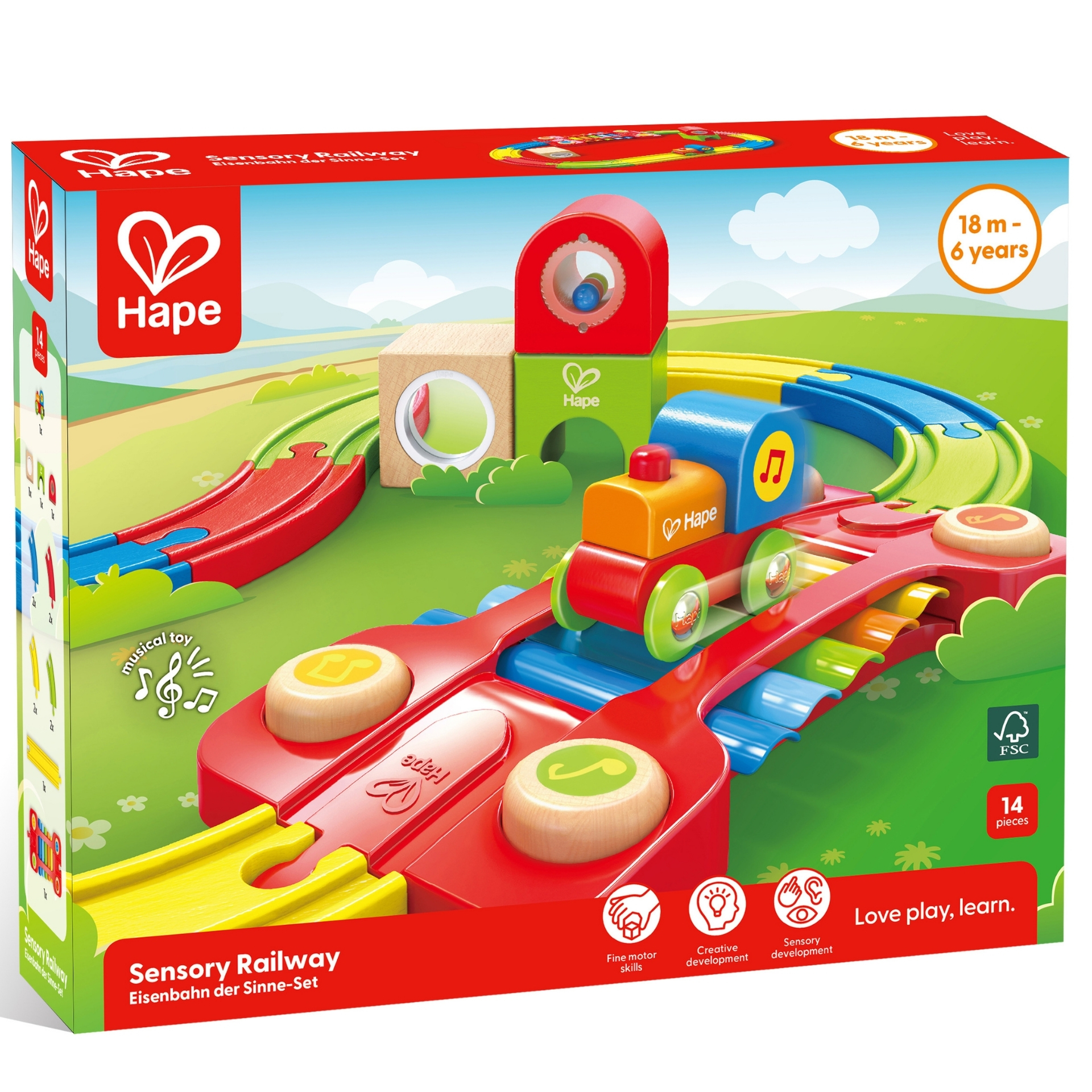 Jucarie din lemn - Sina de tren senzoriala (14 piese)