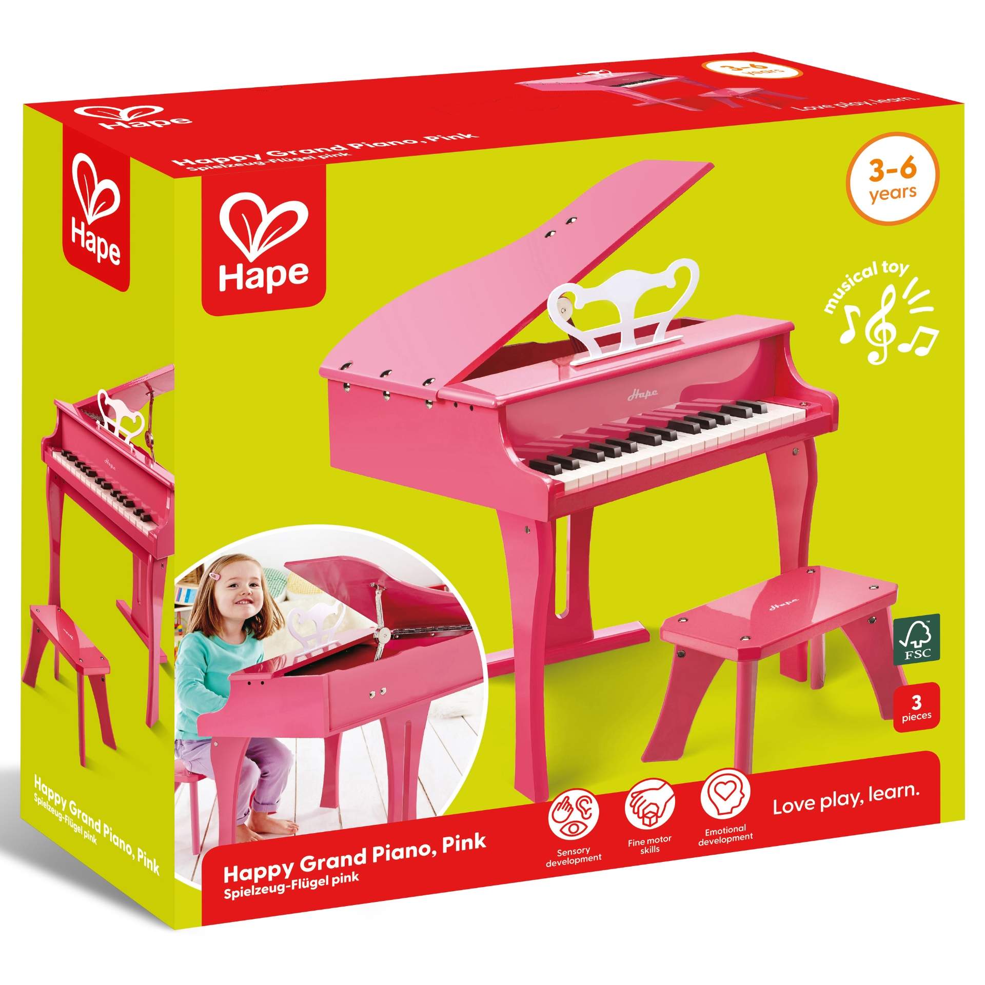 Jucarie din lemn pentru copii - Pian mare roz