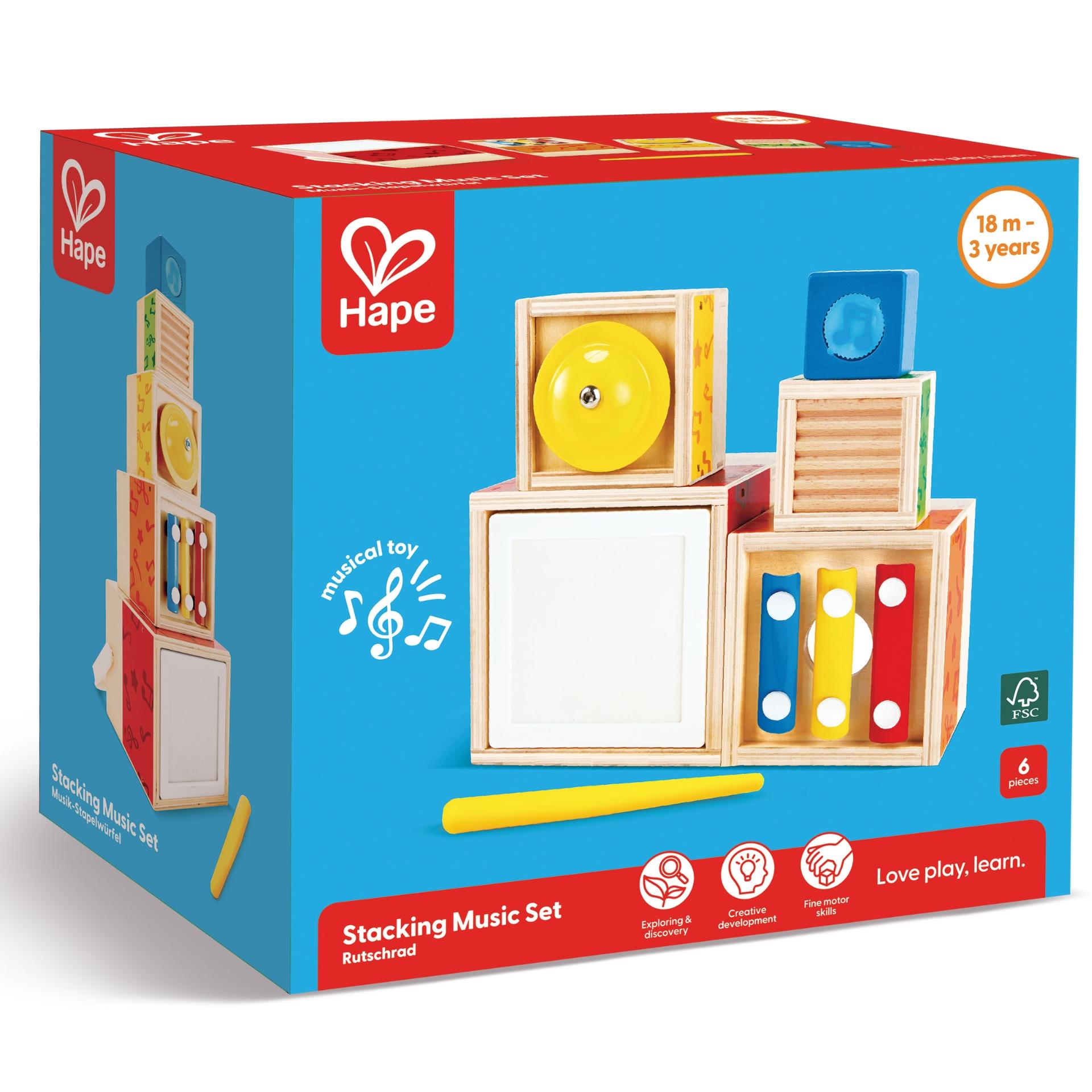 Jucarie din lemn de stivuit – Set muzica cu 6 piese