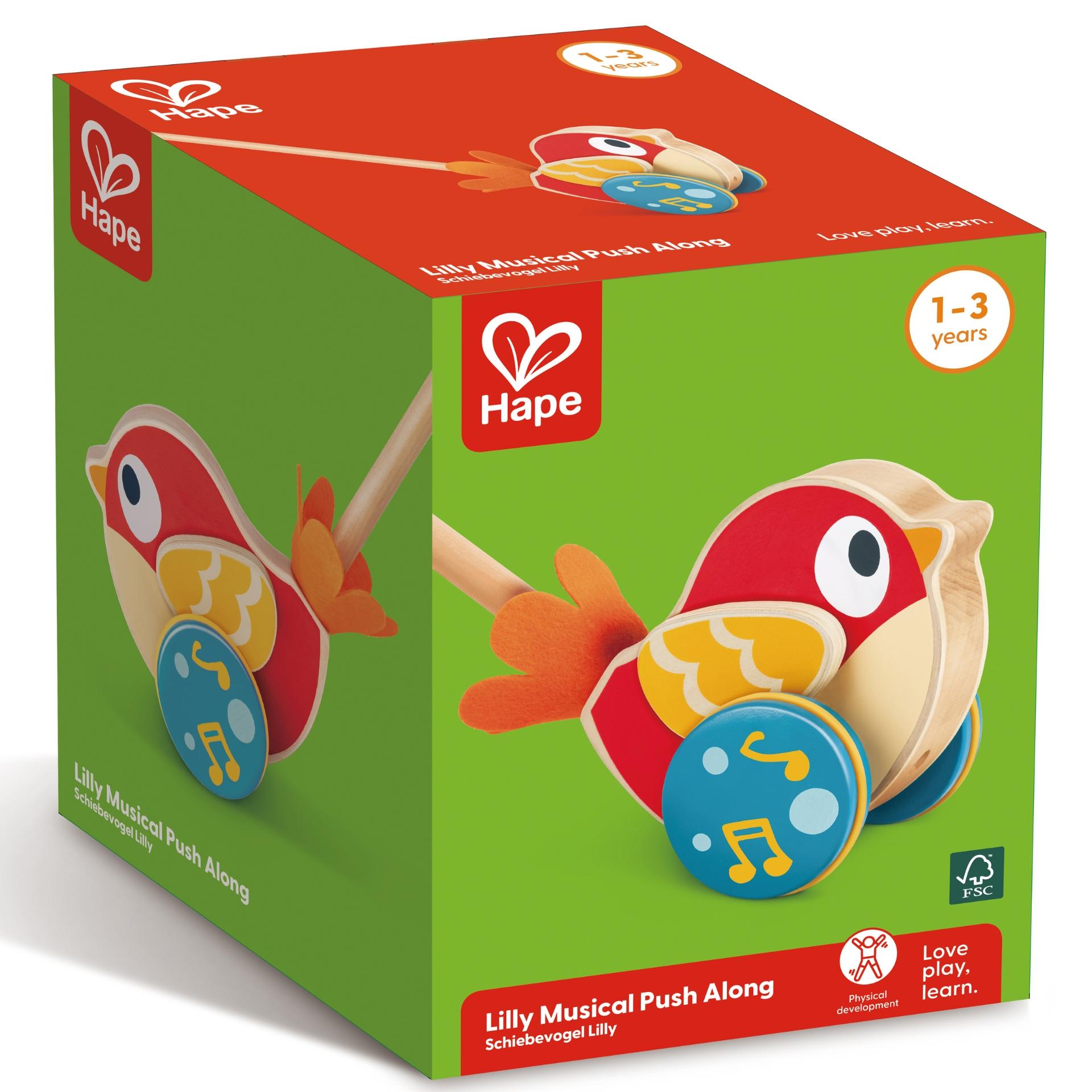 Jucarie din lemn de impins – Pasarea muzicala Lily