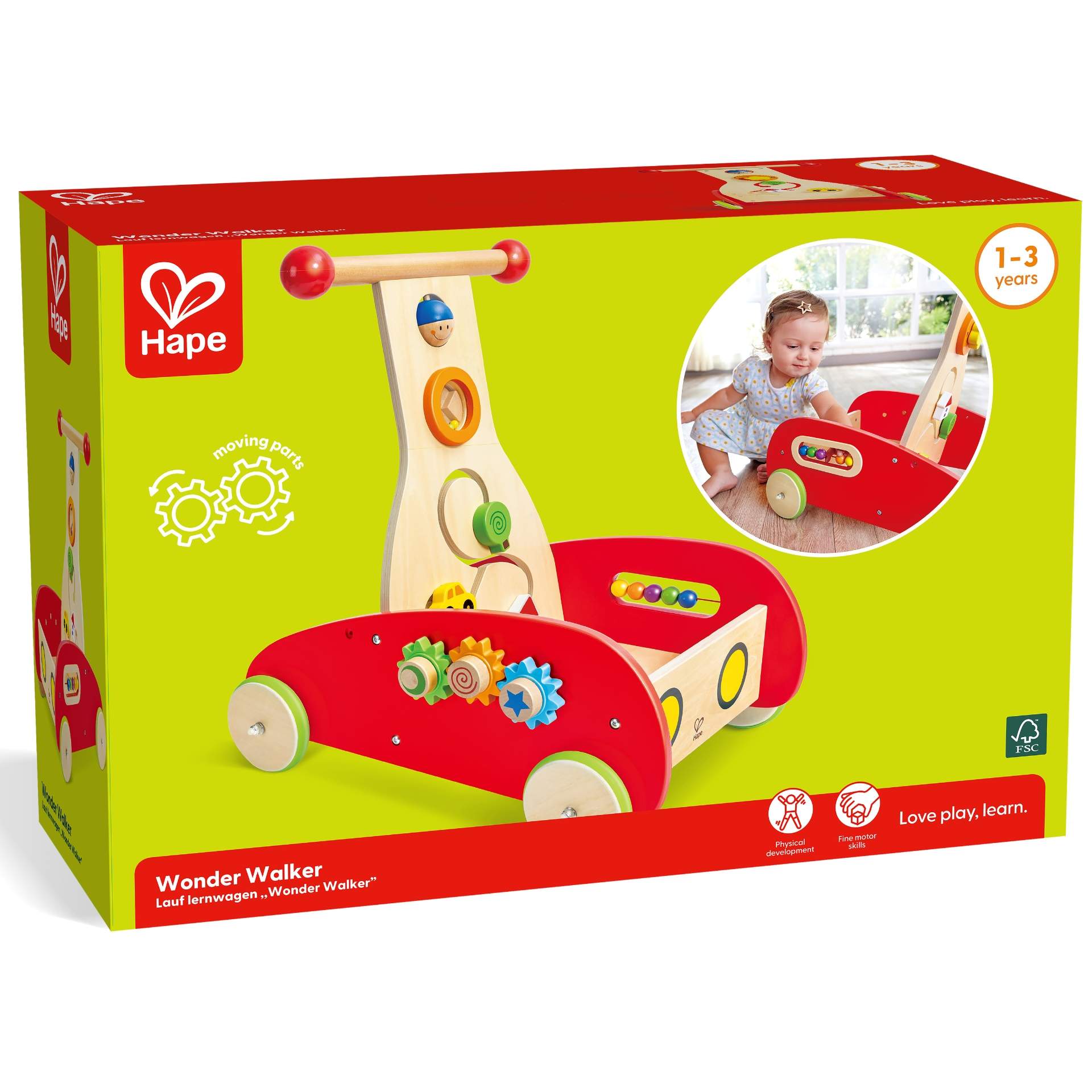Jucarie din lemn – Antepremergator cu activitati rosu