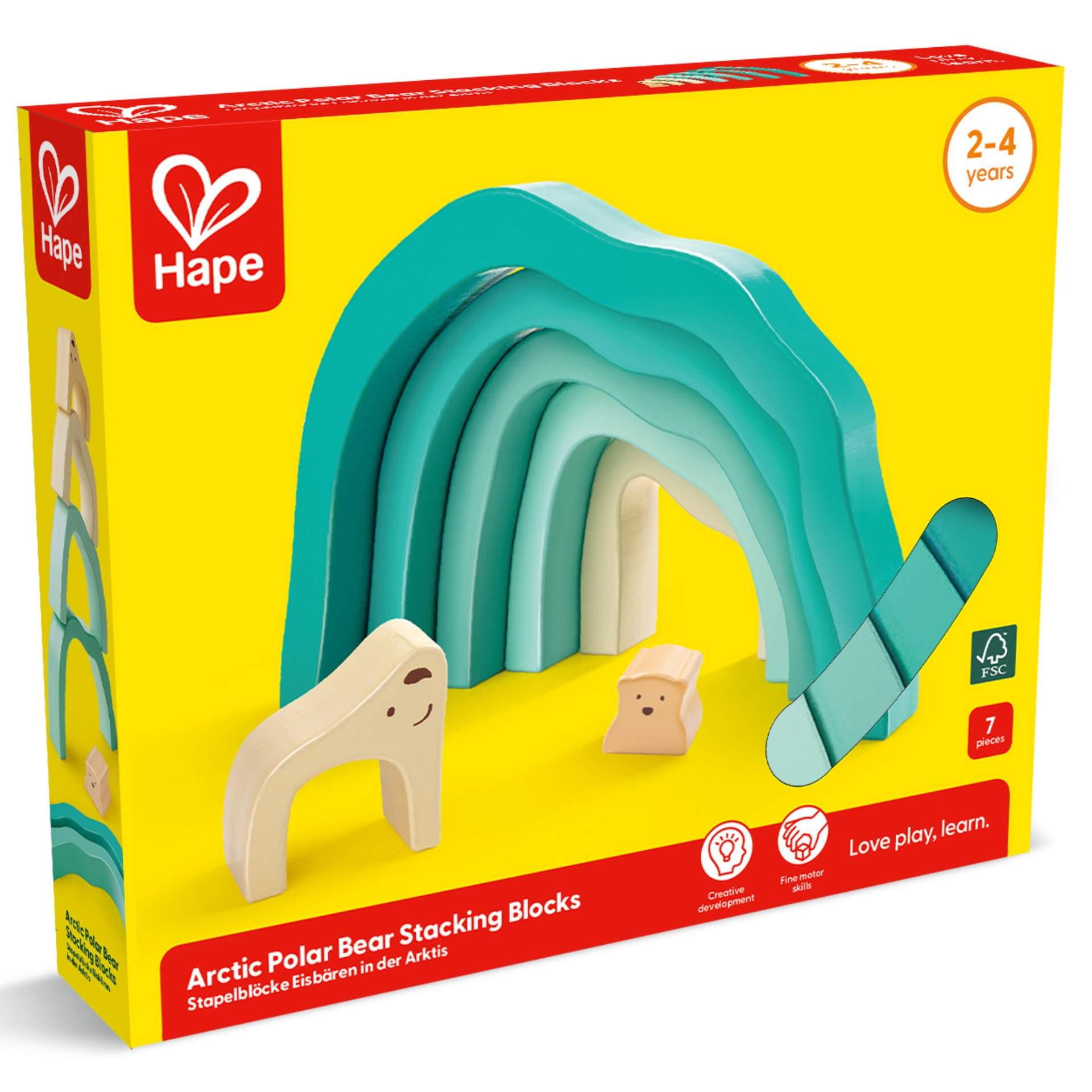 Jucarie din lemn de stivuit - Urs polar (7 piese)