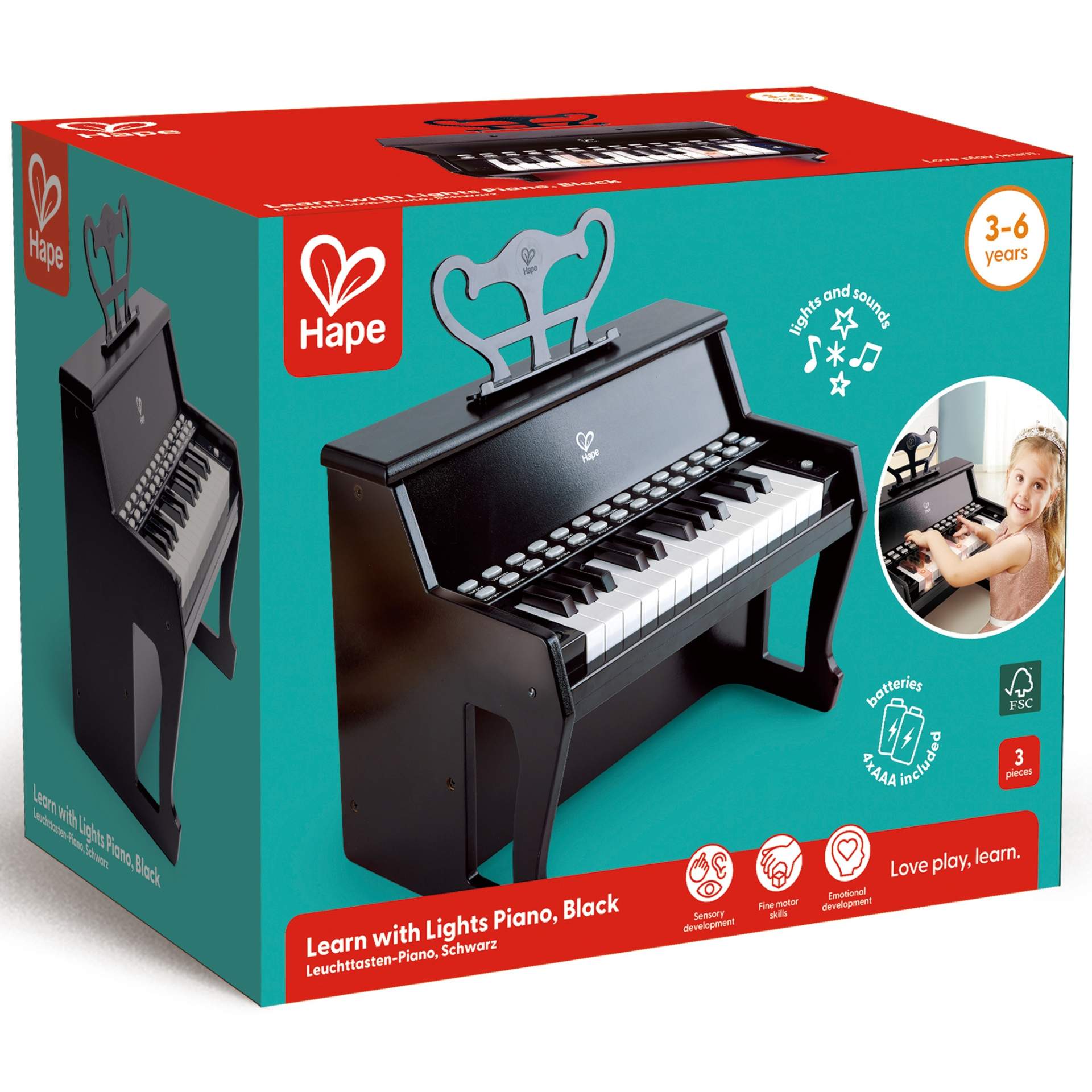 Jucarie din lemn – Pian negru – invat sa cant cu lumini