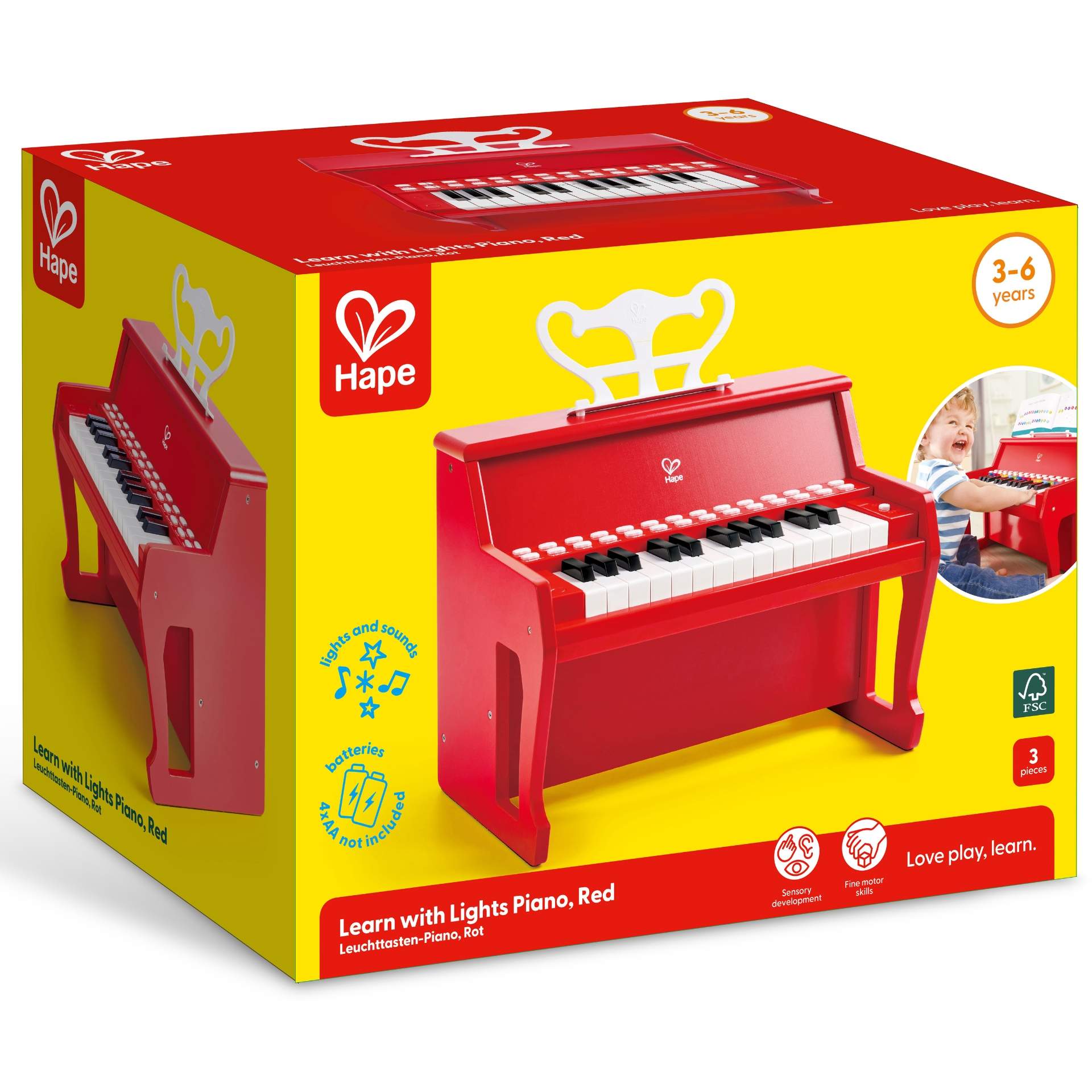 Jucarie din lemn – Pian rosu – invat sa cant cu lumini