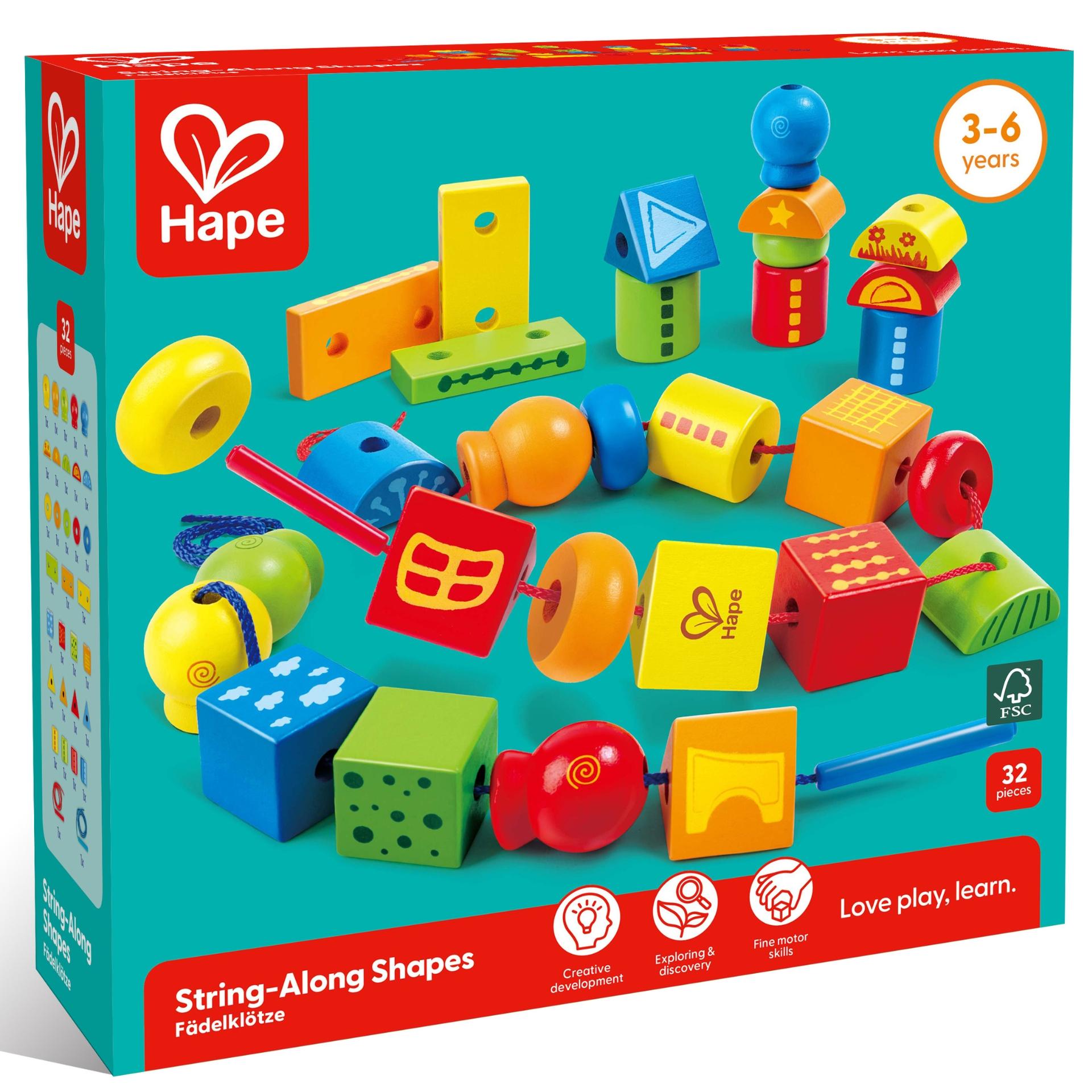 Jucarie din lemn - Sirag curcubeu cu cuburi (32 piese)