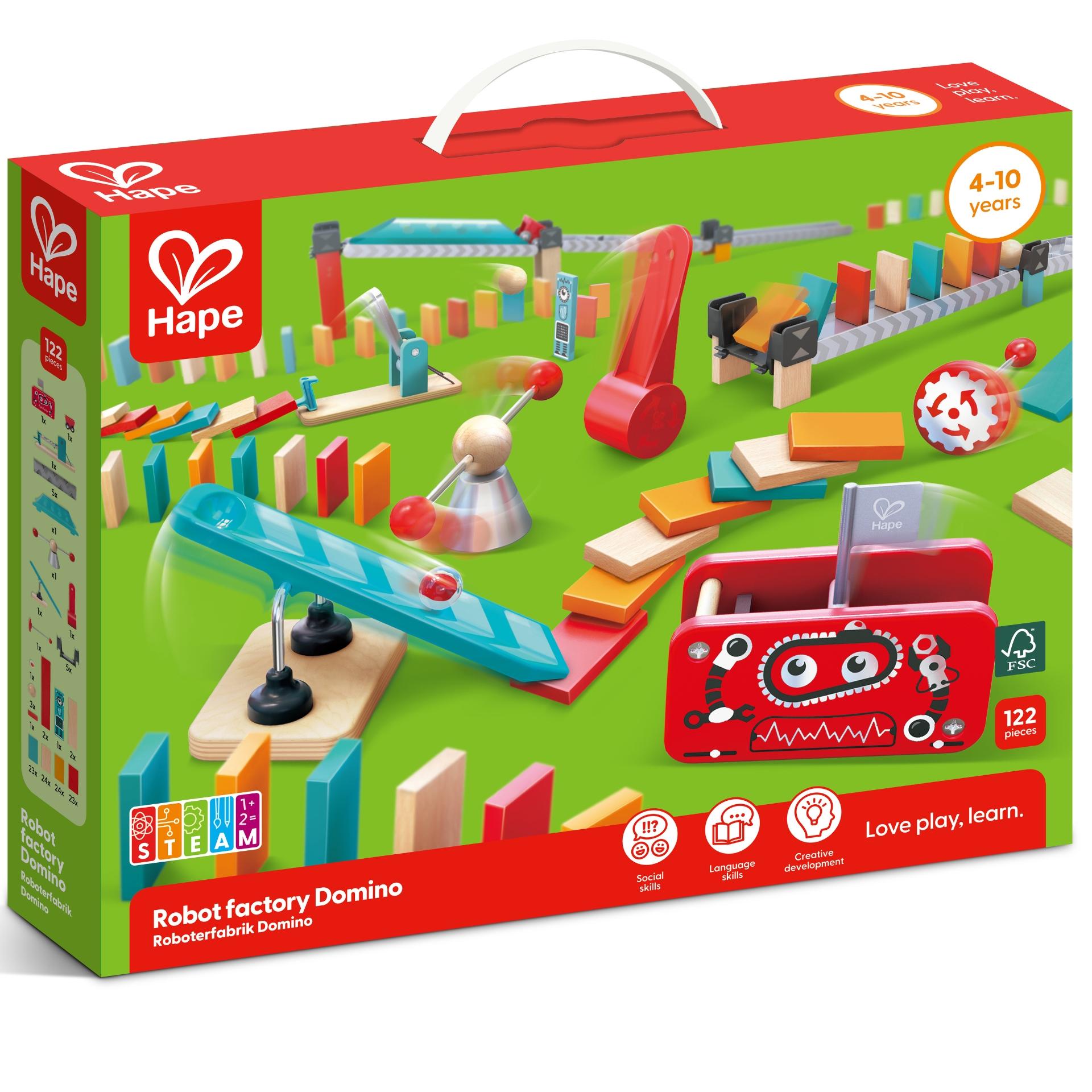 Jucarie din lemn - Domino fabrica de roboti (122 piese)