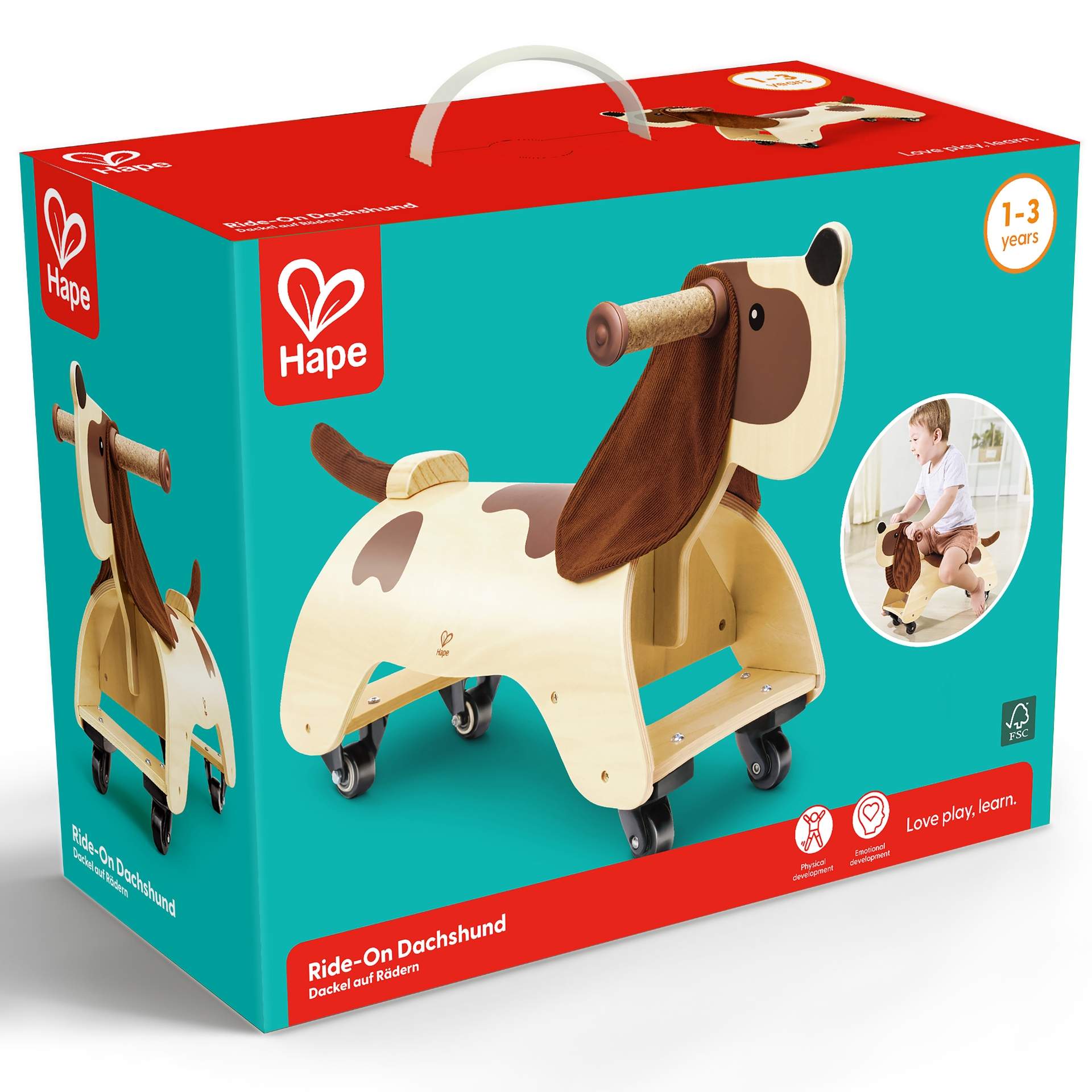 Jucarie din lemn - Catel de calarit si deplasat pentru copii