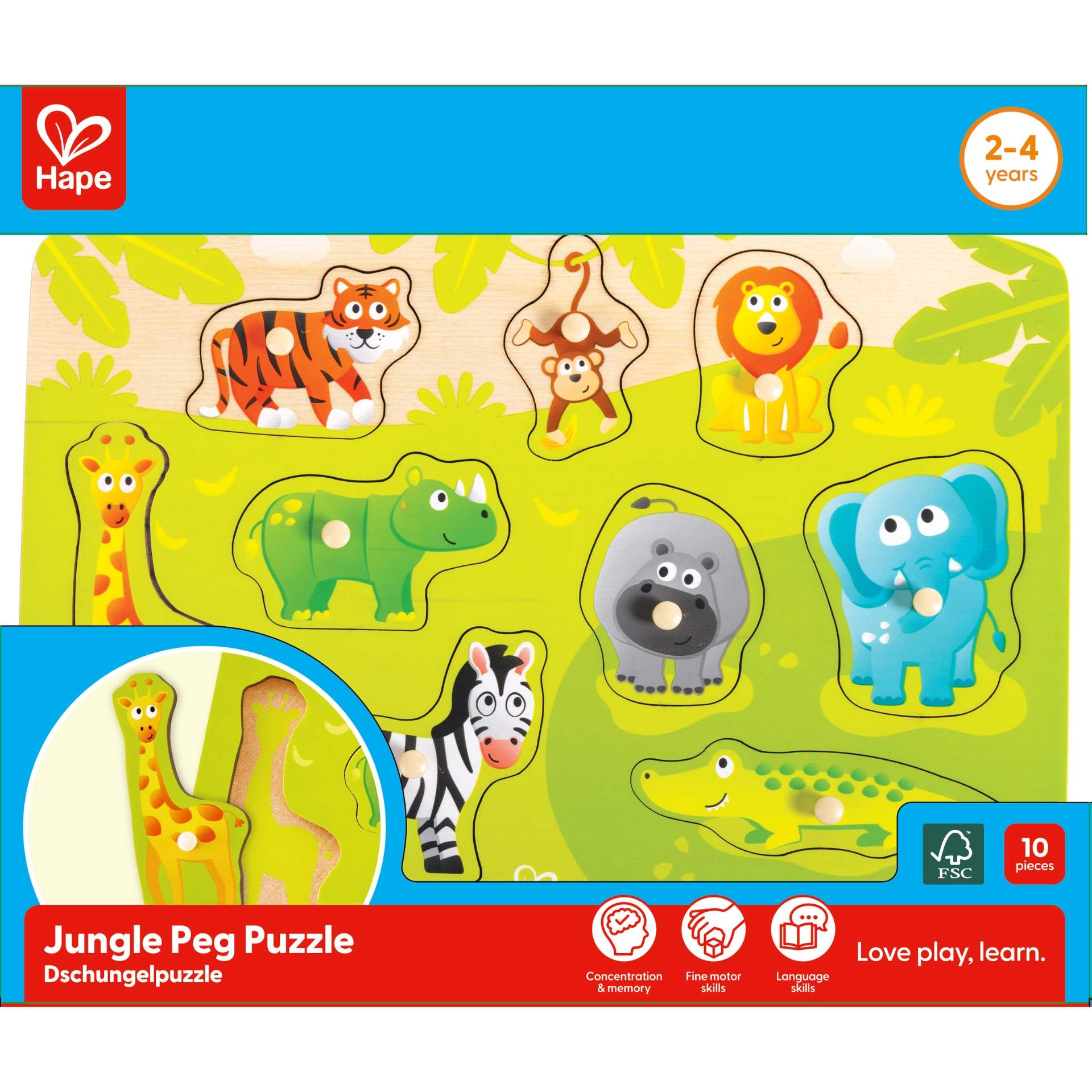 Puzzle din lemn cu butoni – Animale din Jungla