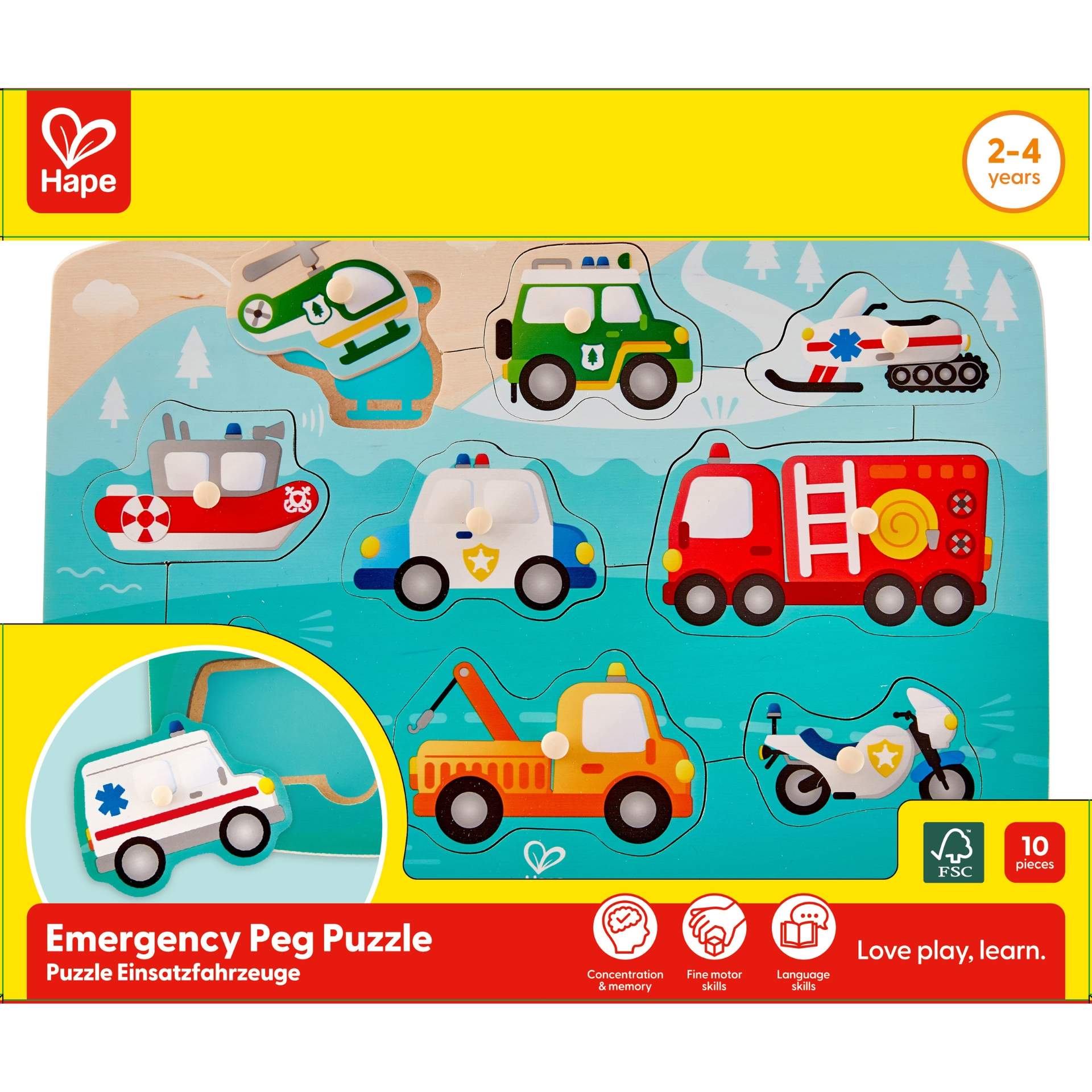 Puzzle din lemn cu butoni – Autovehicule de interventie