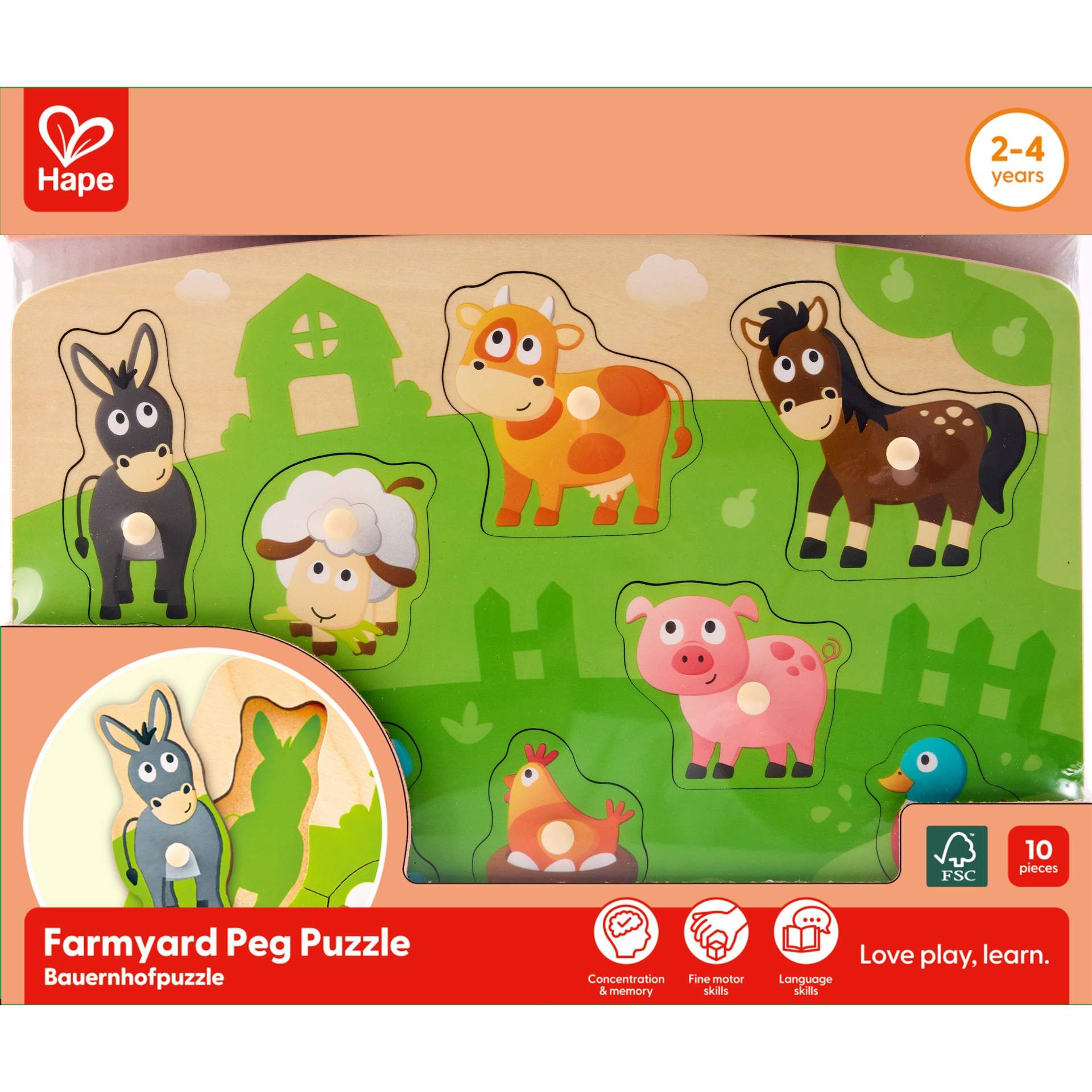 Puzzle din lemn cu butoni – Animale de la ferma