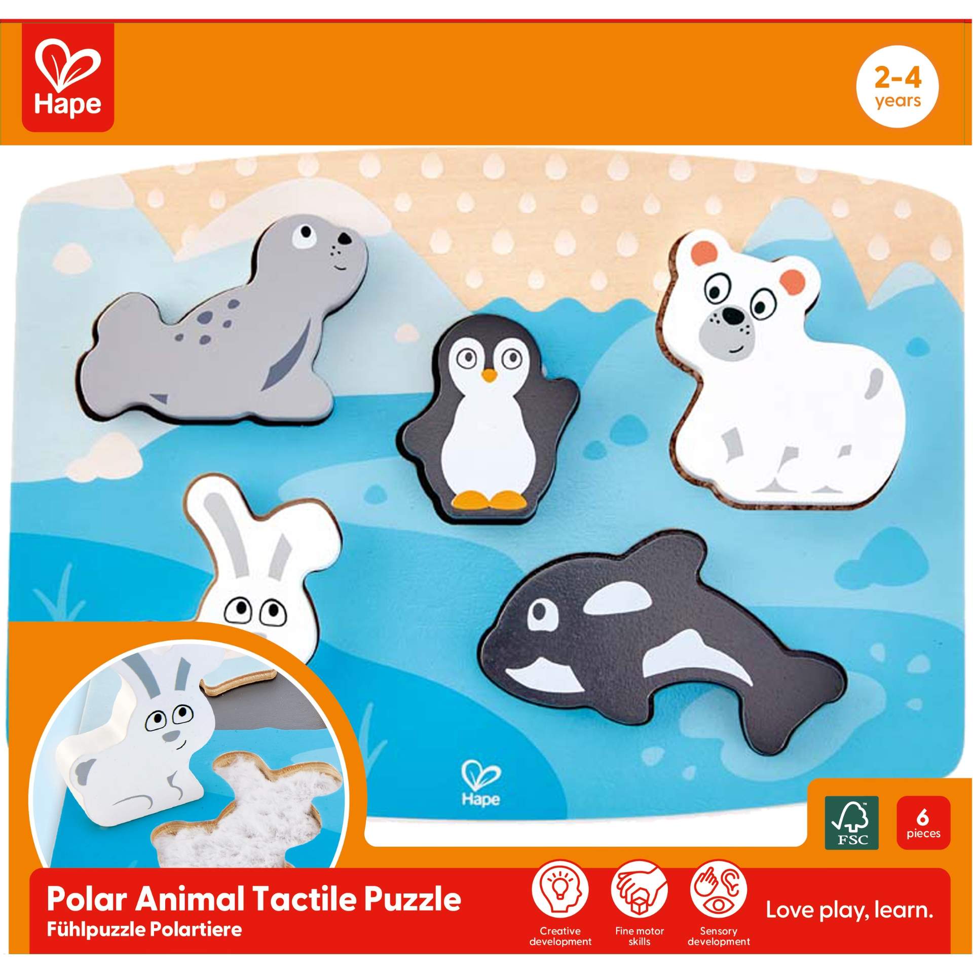 Puzzle din lemn tactil - Animale polare