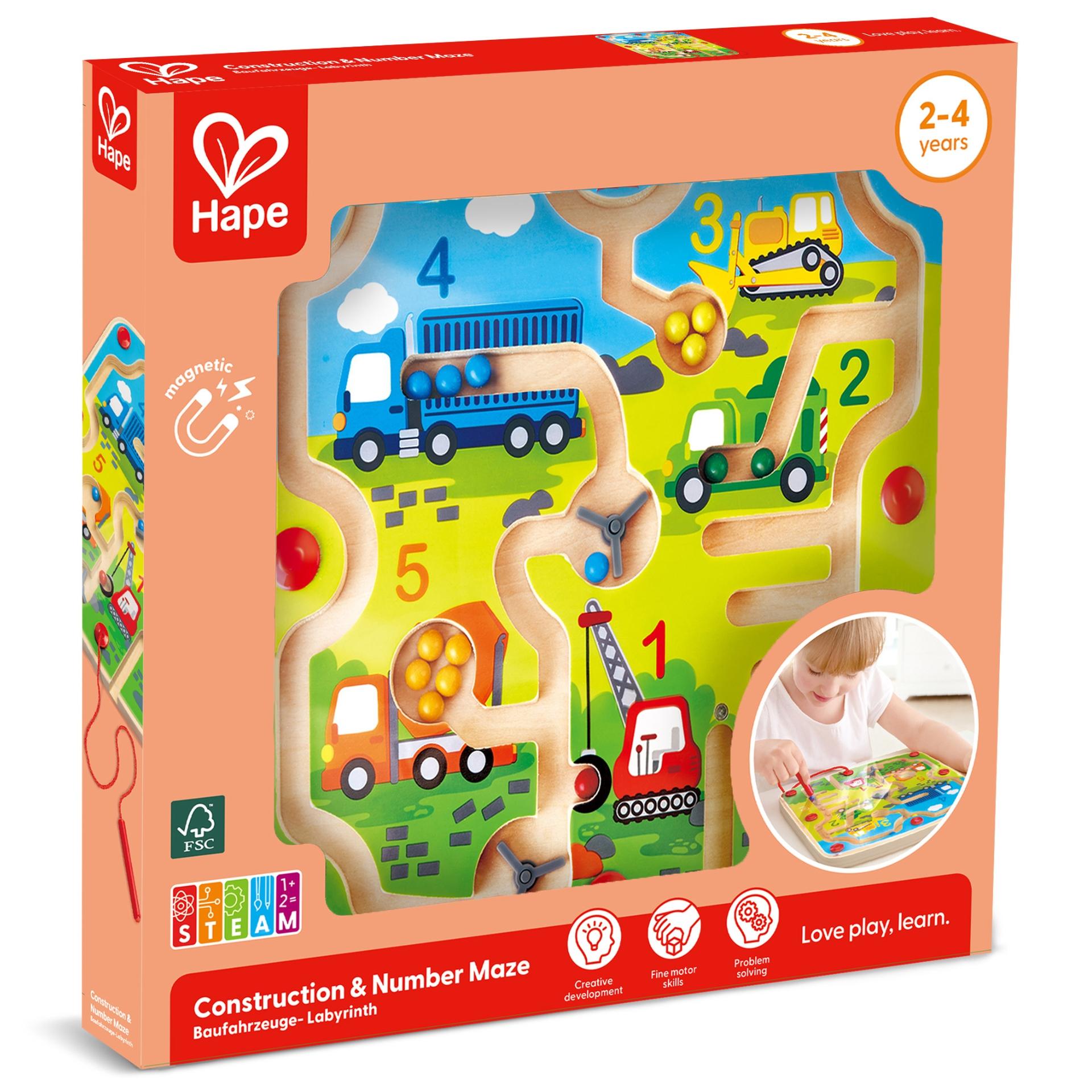 Jucarie din lemn - Labirint magnetic santier si numere