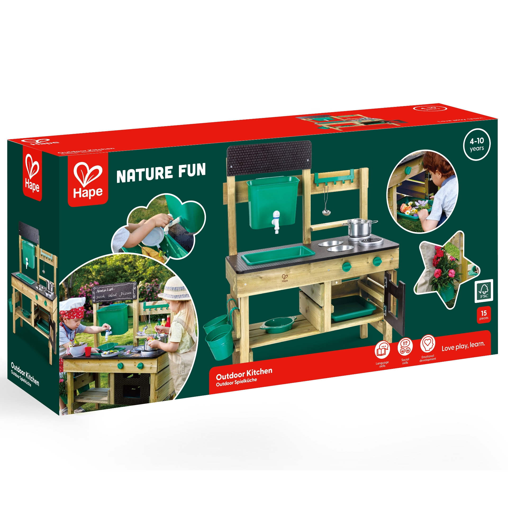Jucarie din lemn – Bucatarie cu accesorii pentru copii, de exterior (14 piese)
