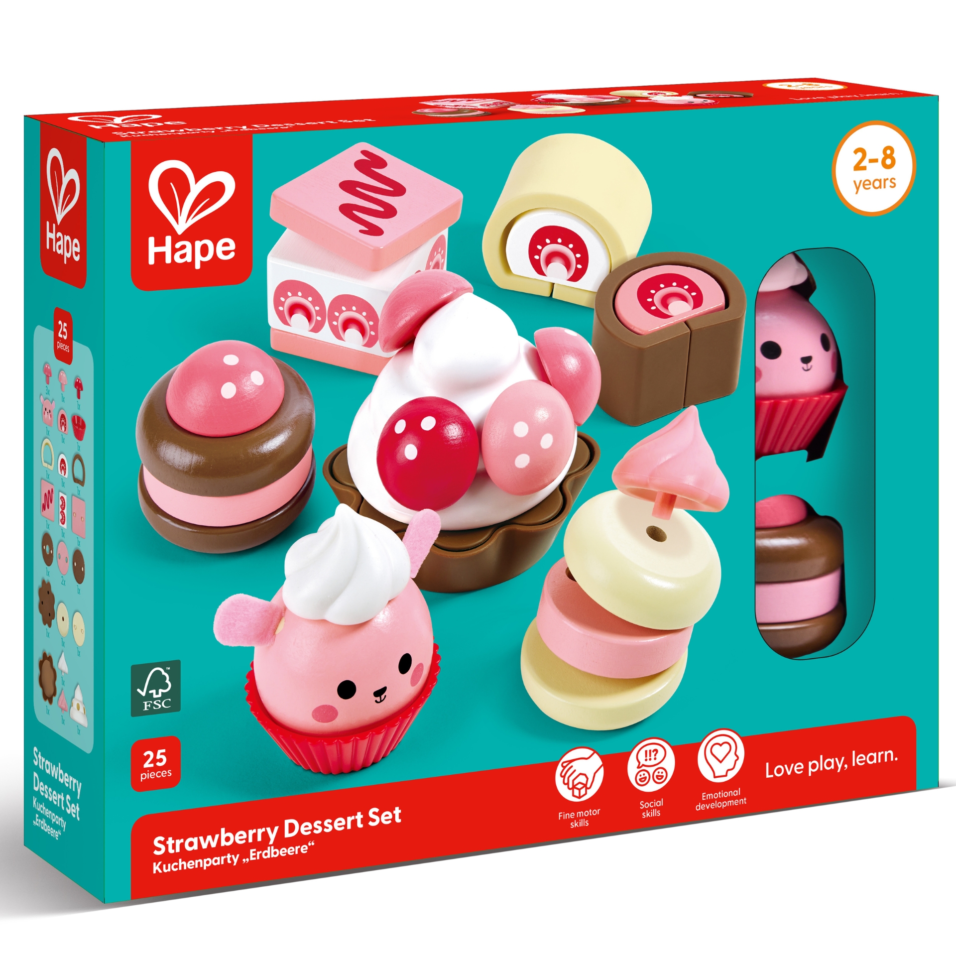Jucarie din lemn – Set desert pentru copii cu capsuni (7 piese)
