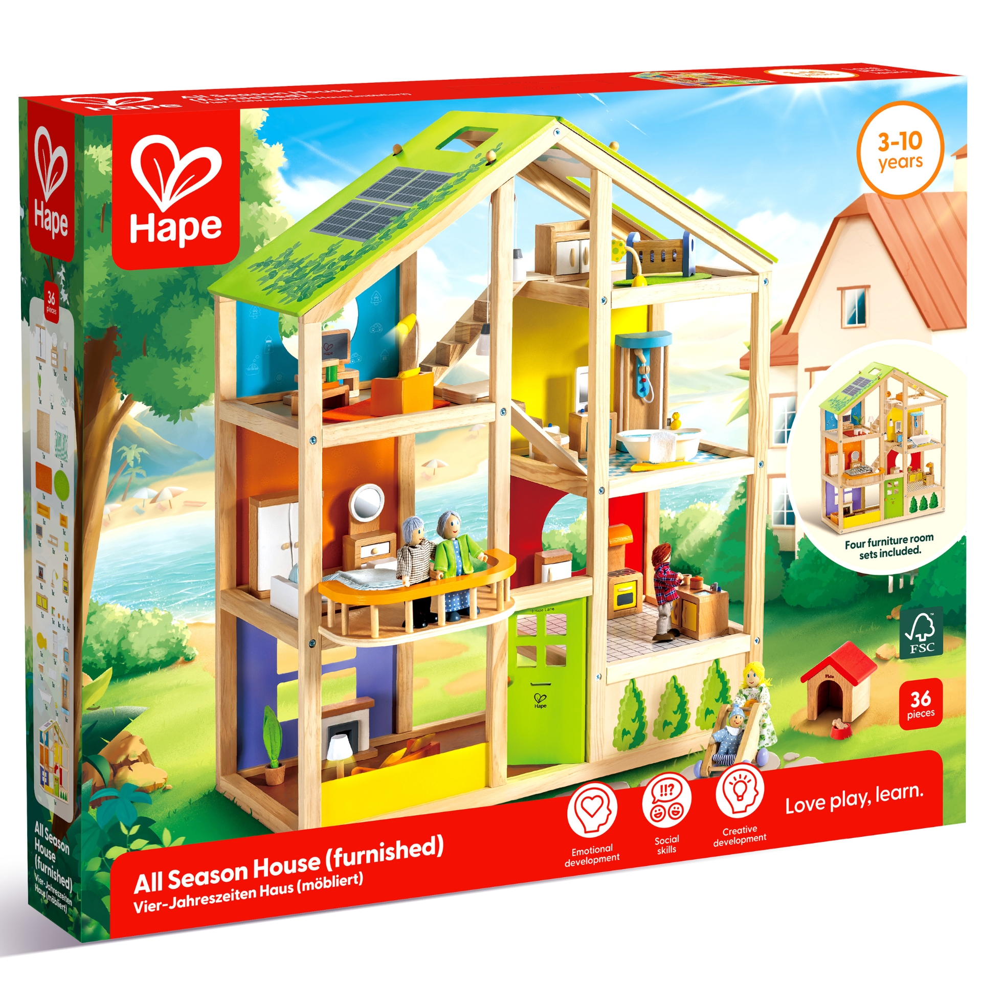 Jucarie din lemn – Casa de papusi mobilata de jucarie (36 piese)