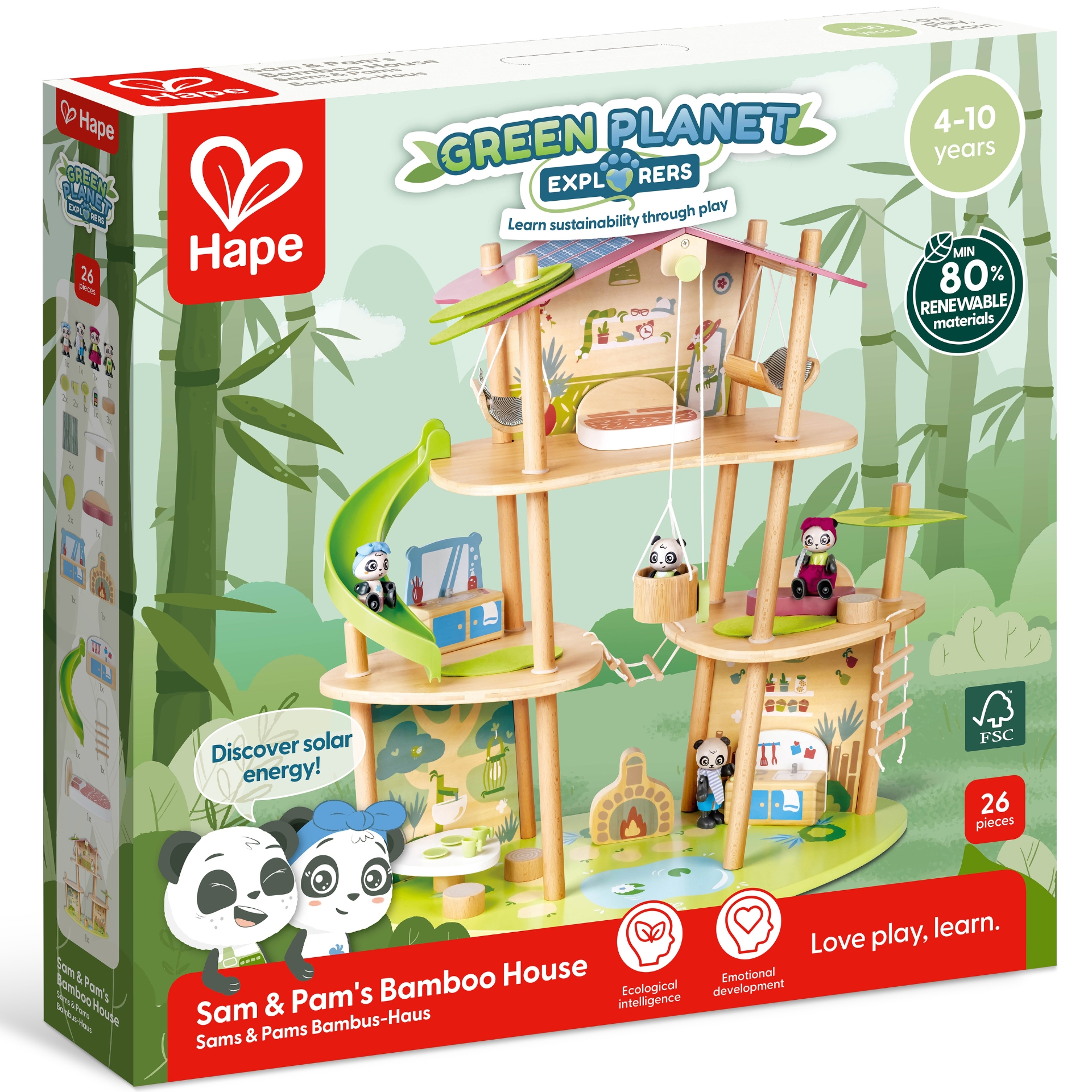 Jucarie din bambus - Casa ursilor Panda (25 piese)