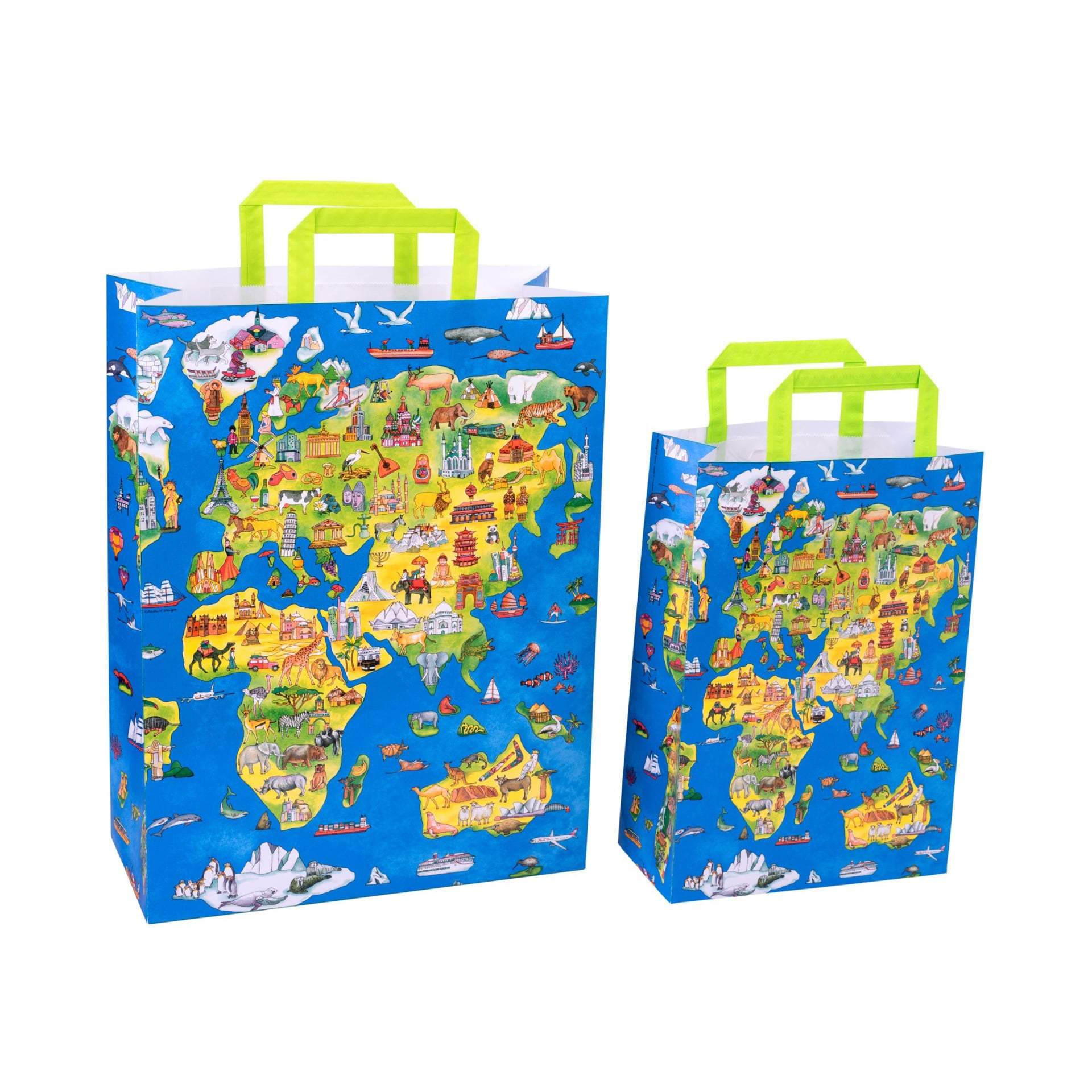 Sacosa cadou din hartie - Harta Lumii (XL - 45 x 17 x 48cm, 100g)