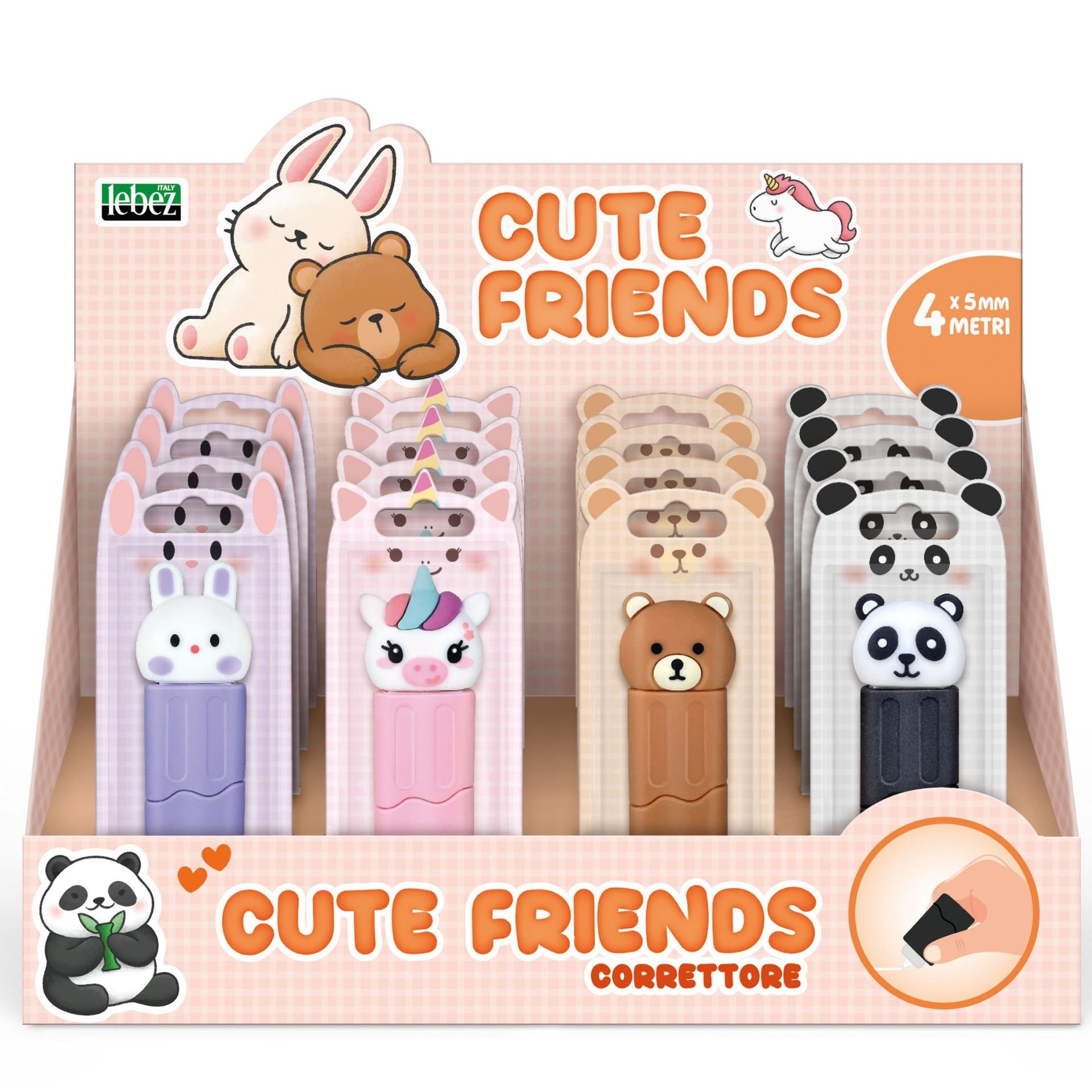 Corector cu banda Cute Friends, 4 modele (1 buc/blister, 16 buc/display)